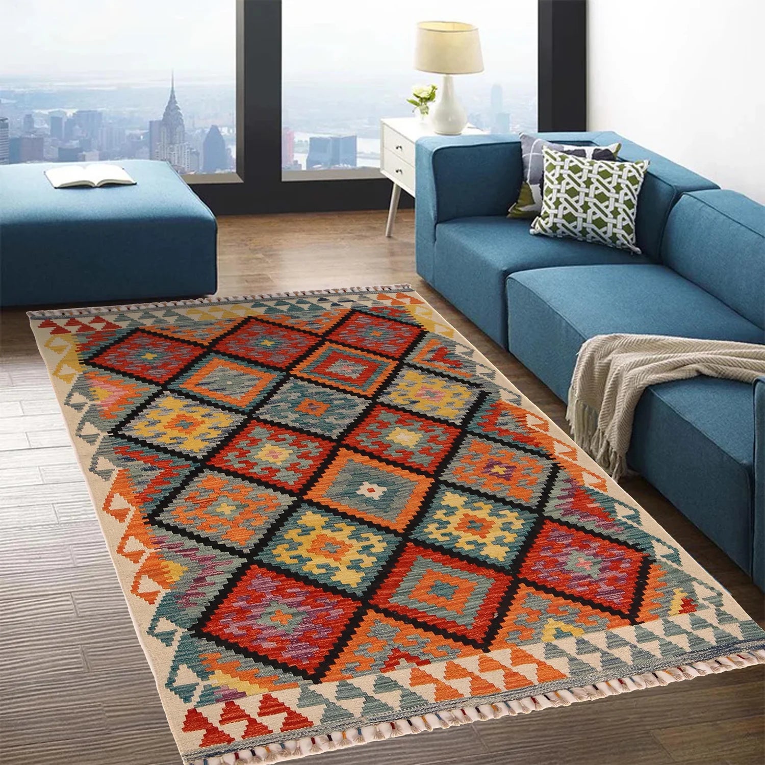 Handmade Natural Wool Kilim Rug 127 × 175 cm – No. P34933