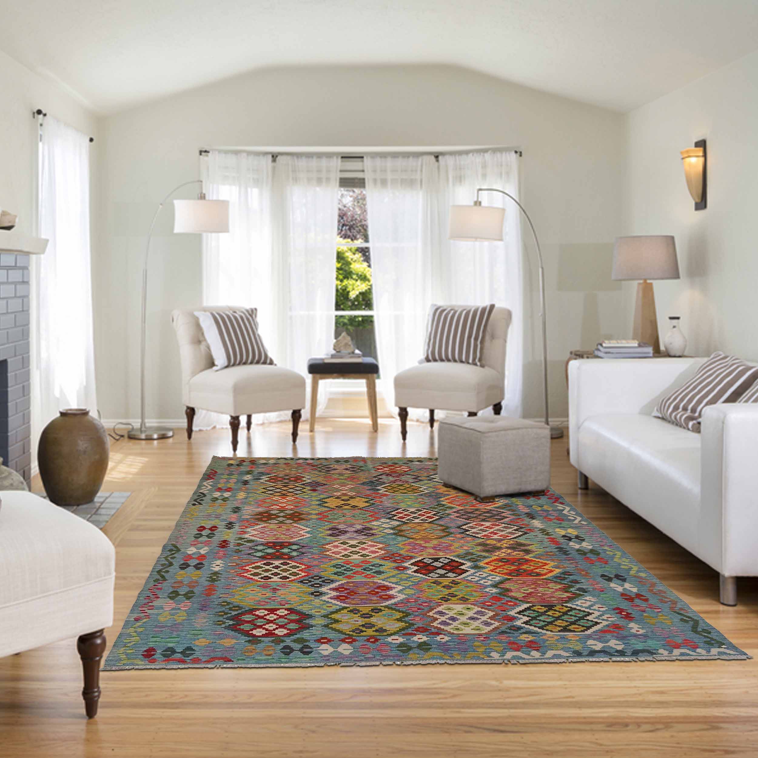 Handmade Vegetable Kilim 6' 7" x 9' 10" (ft) - No. P35227