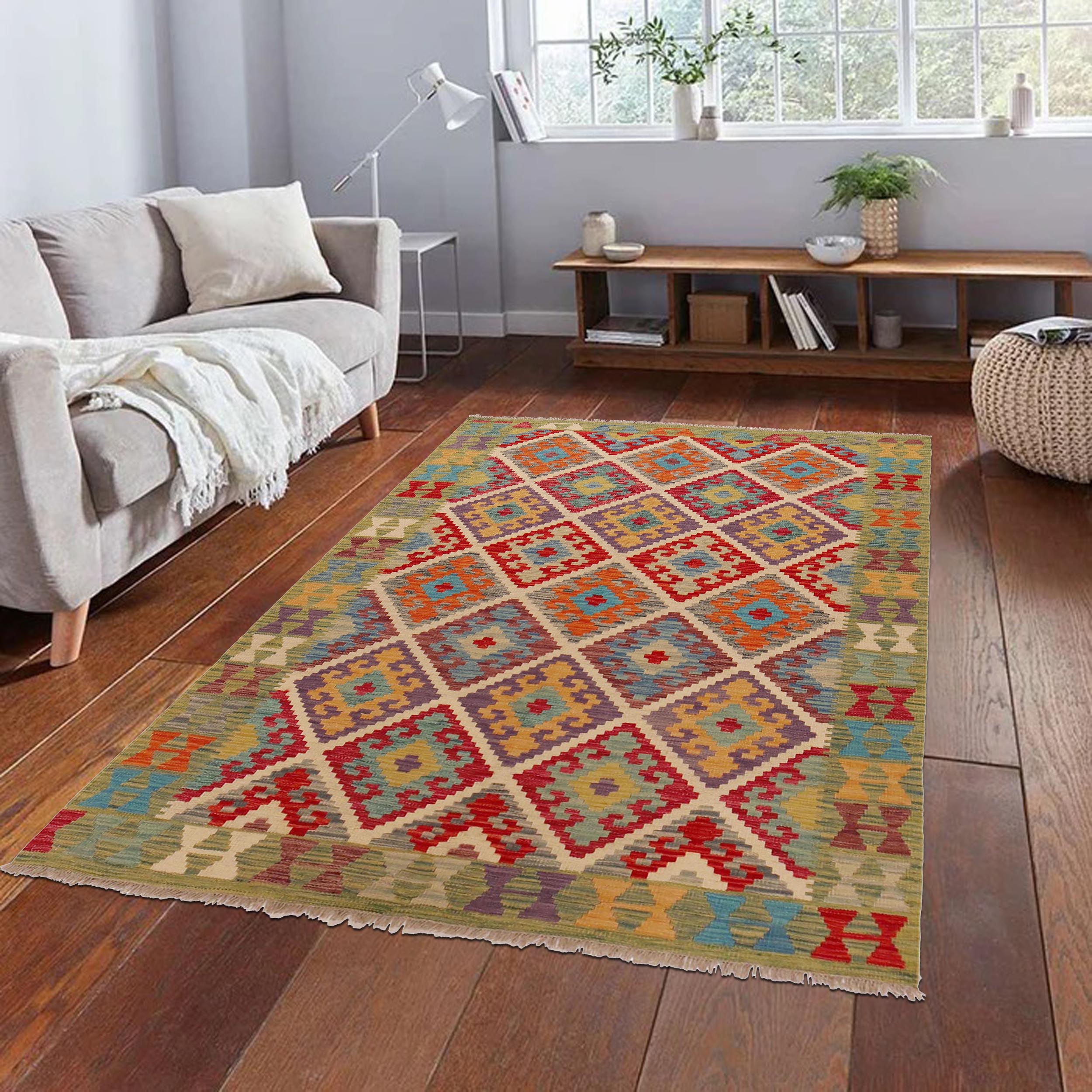 Handmade Wool Area Rug 154 x 197 cm (ID P36100)