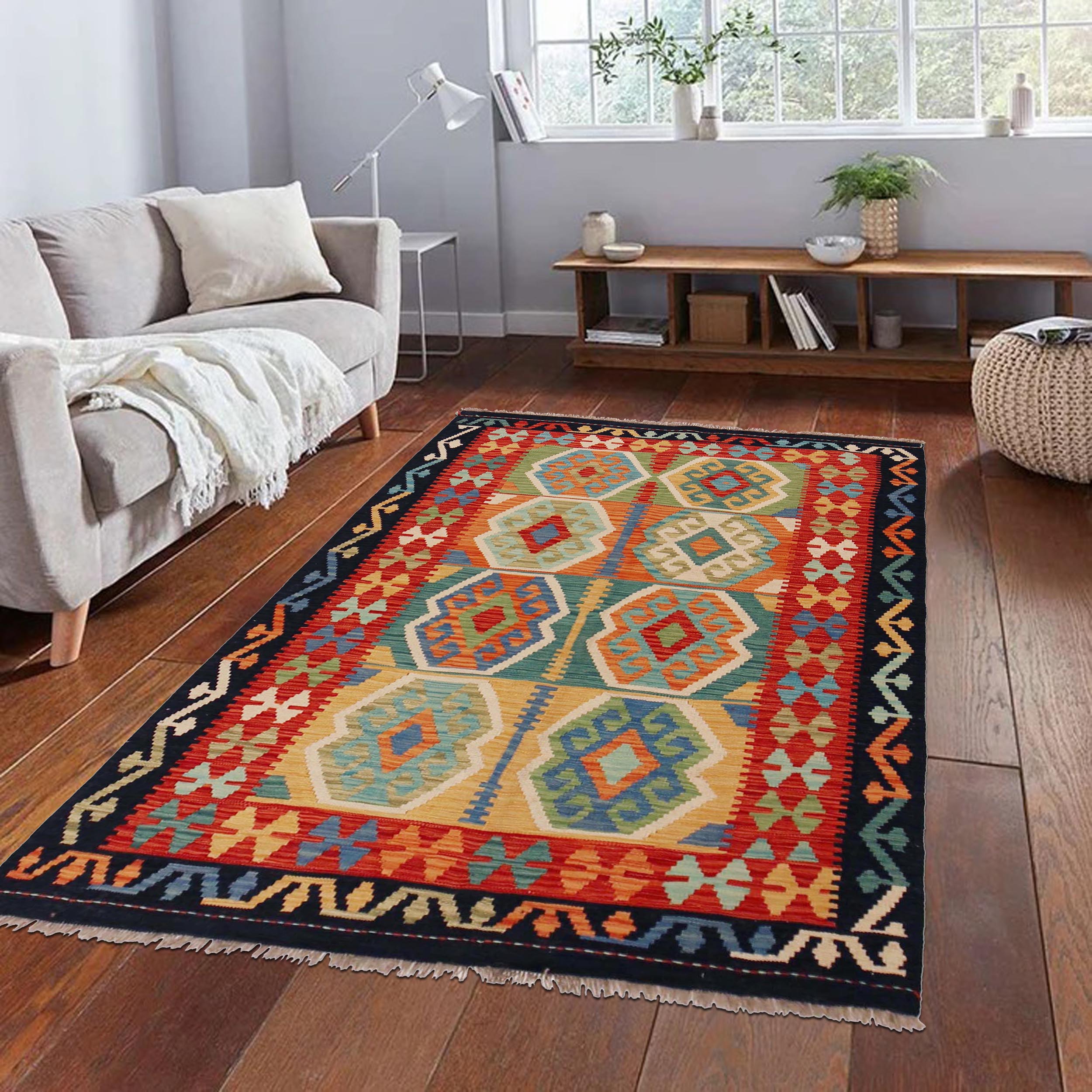 Handmade Wool Area Rug 121 x 187 cm (ID P36121)