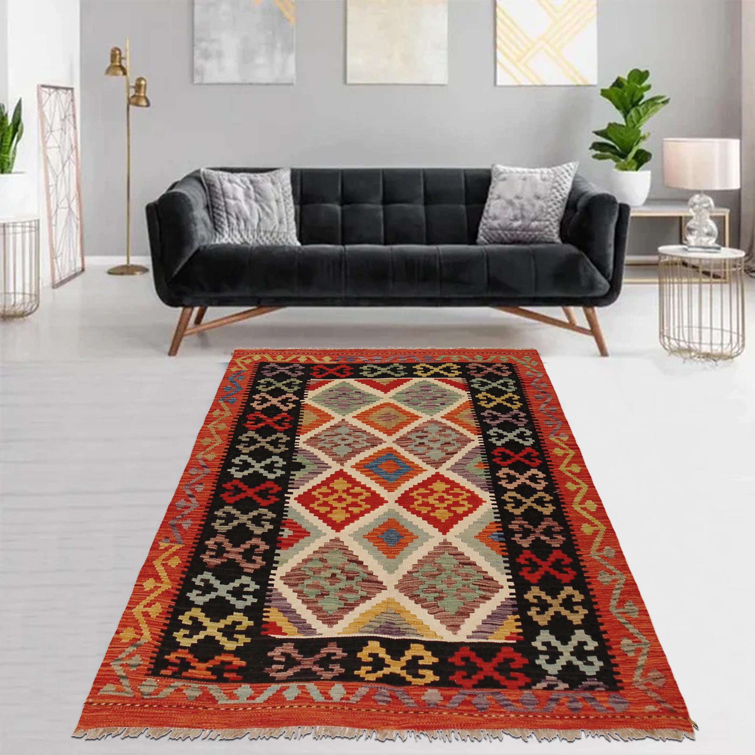 Handmade Wool Kilim Rug 126 x 172 cm (ID P36130)