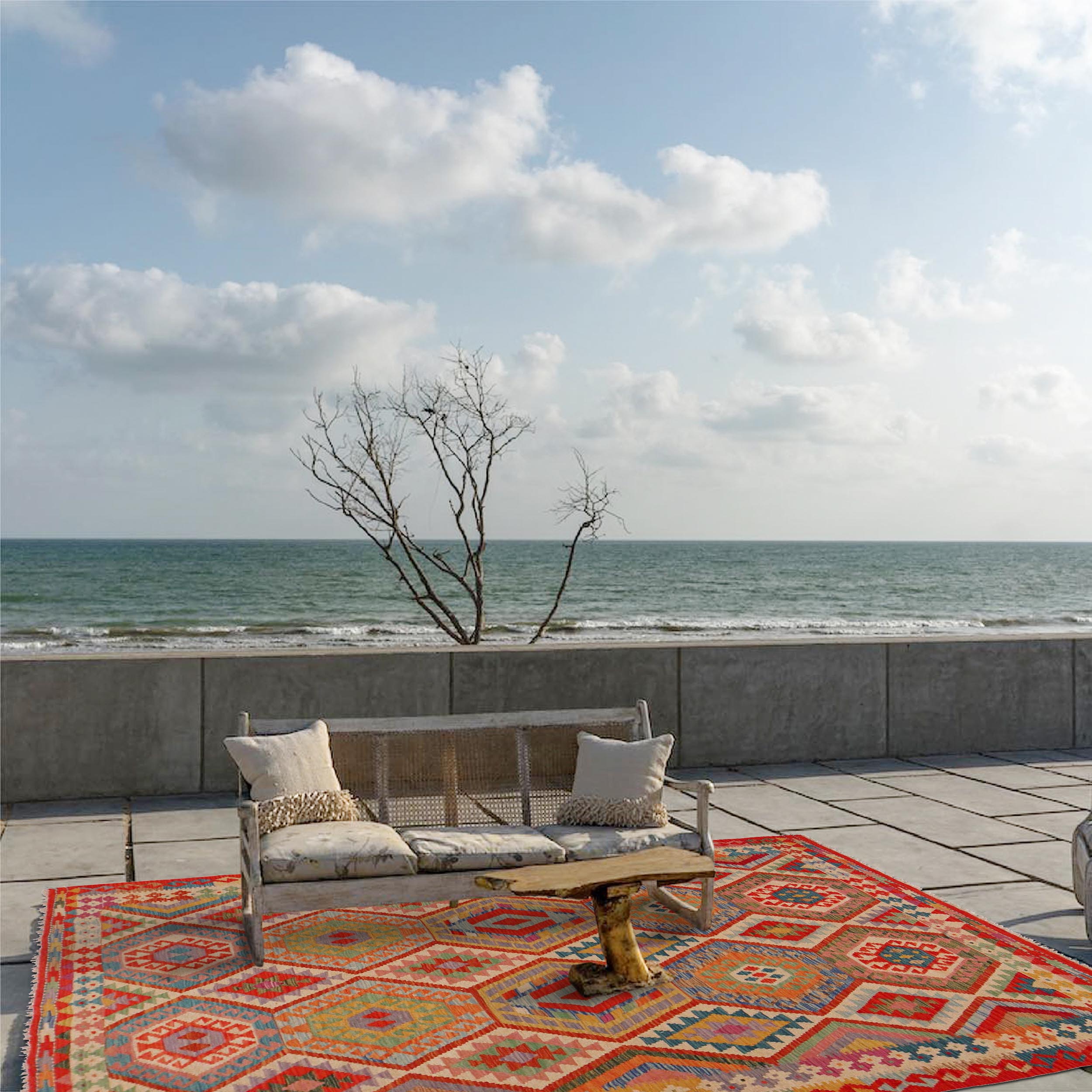 Handmade Kilim Wool Area Rug 183x254cm (ID P36138)