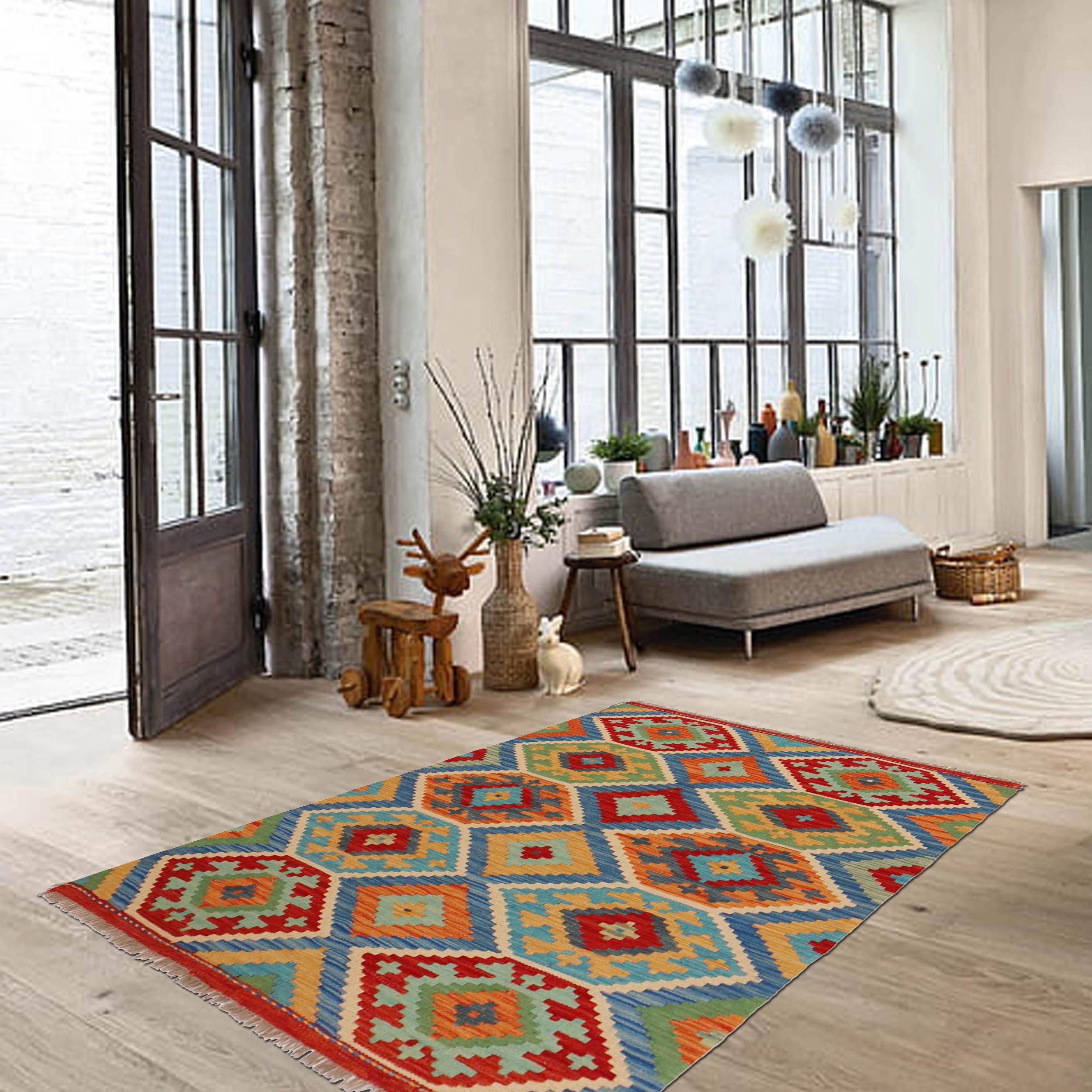 Handmade Kelim Wool Carpet 101 x 144 (cm) (ID P36141)