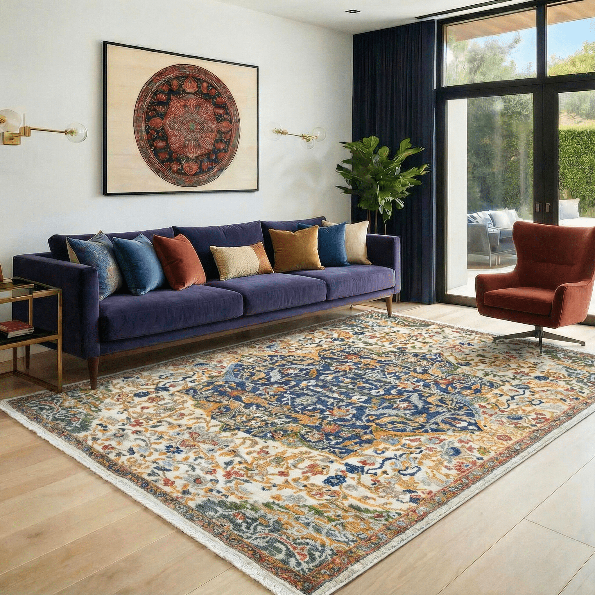 Royal Sapphire Garden Hand-Knotted Rug 154 × 244 cm