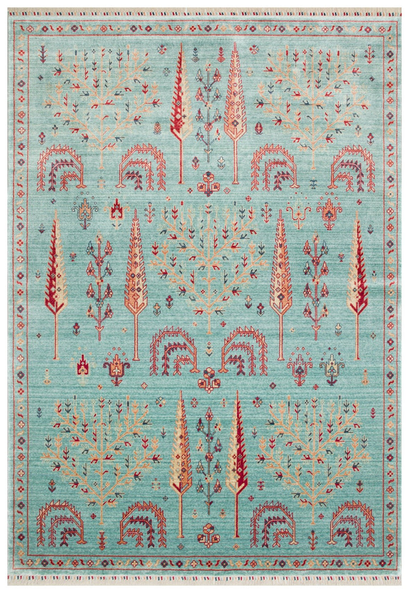 Sky Garden Harmony Rug | Botanical Tree Pattern Blue Rug