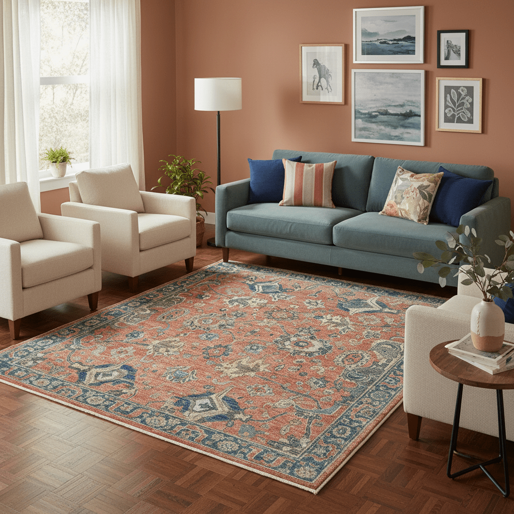 Sunlit Floral Mosaic Rug Timeless Charm & Durability