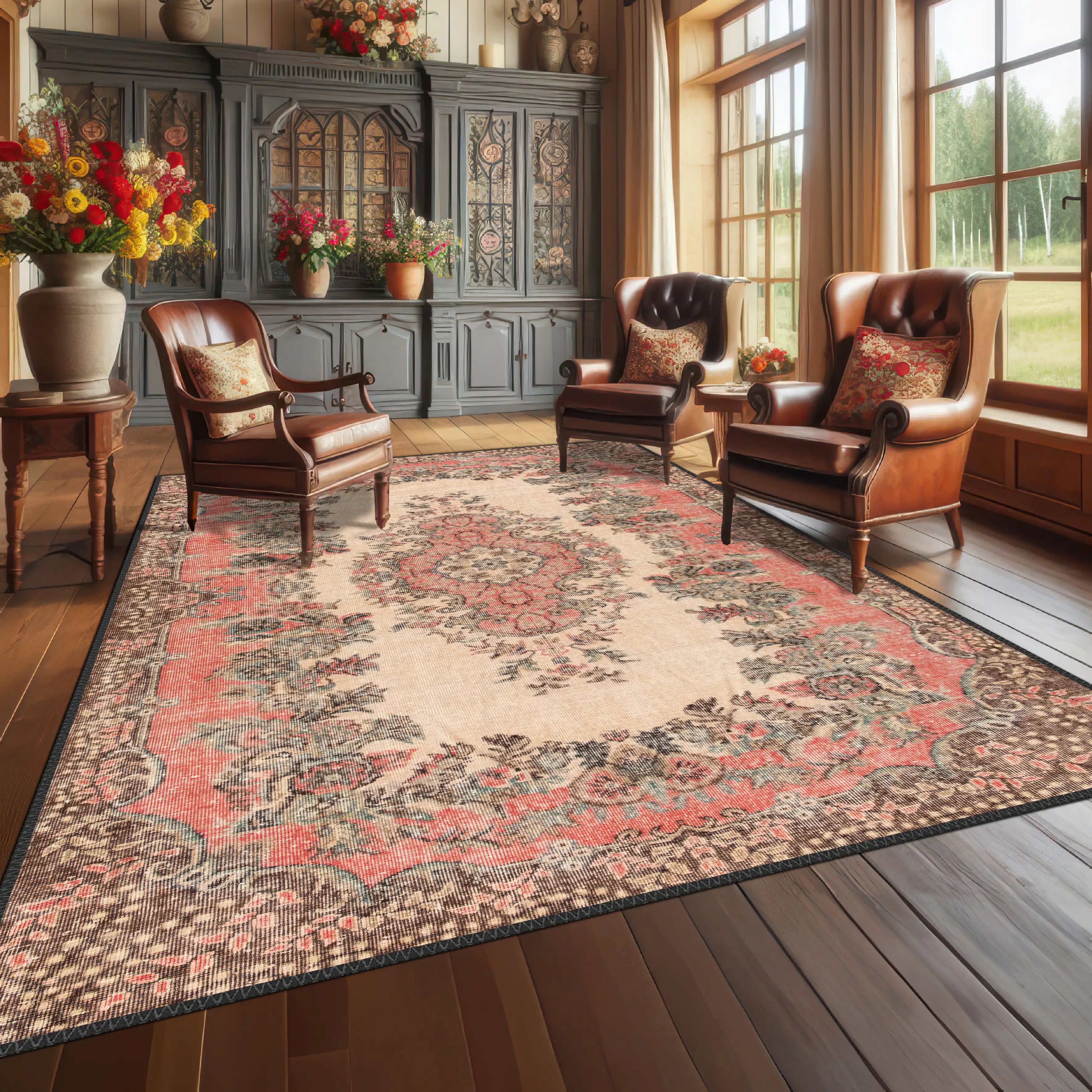 Beige - Pink Medallion Rug - Aladdinrugs