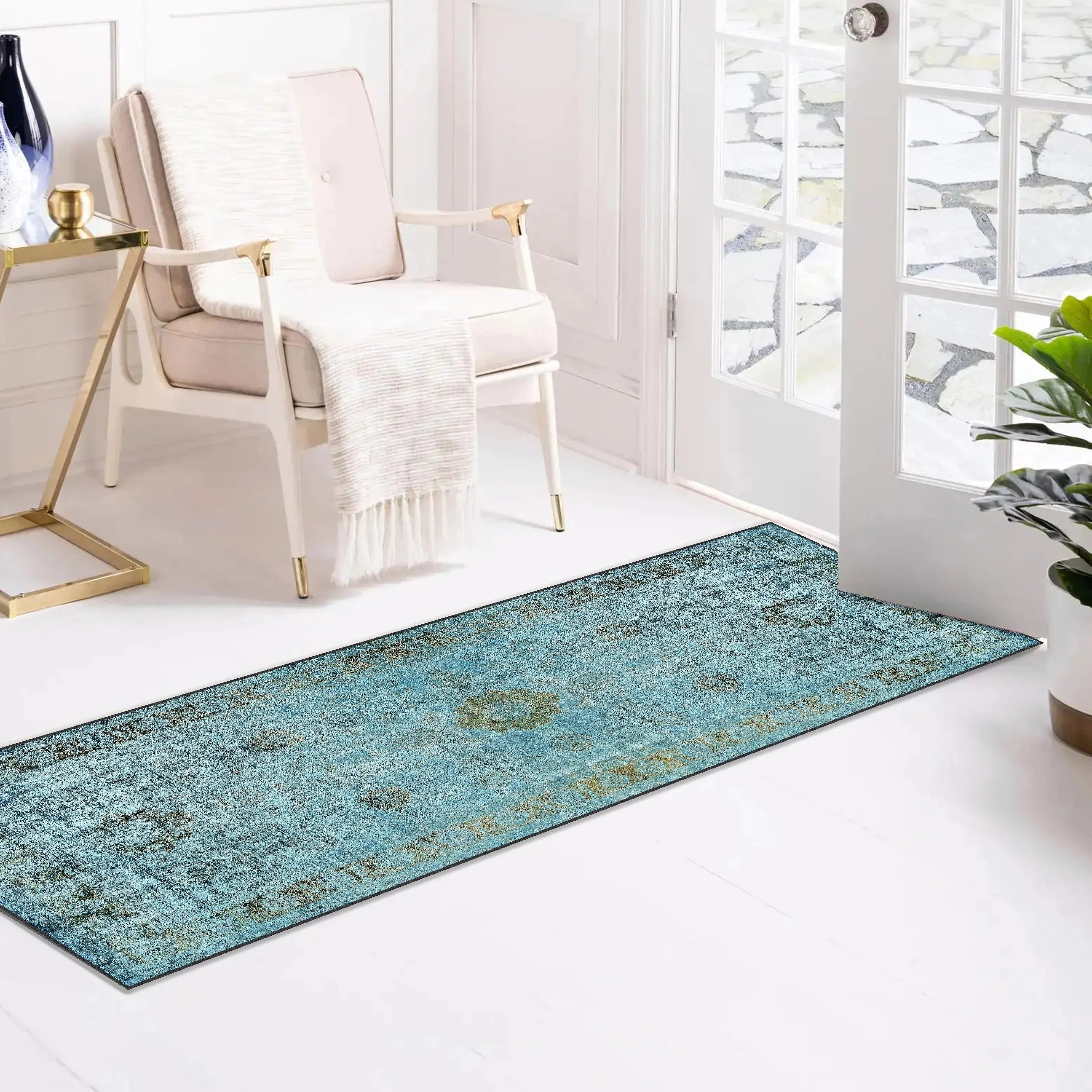 Turquoise Washable Rug - Aladdinrugs