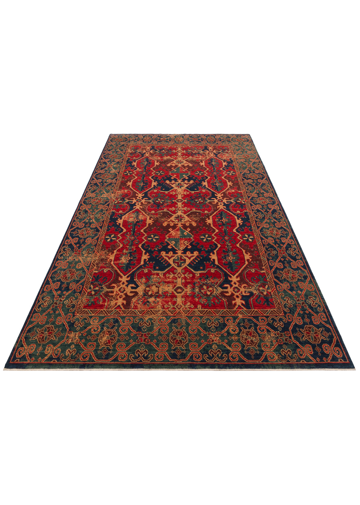 Tribal Geometric Rug Red Blue Kazak Style Area Rug