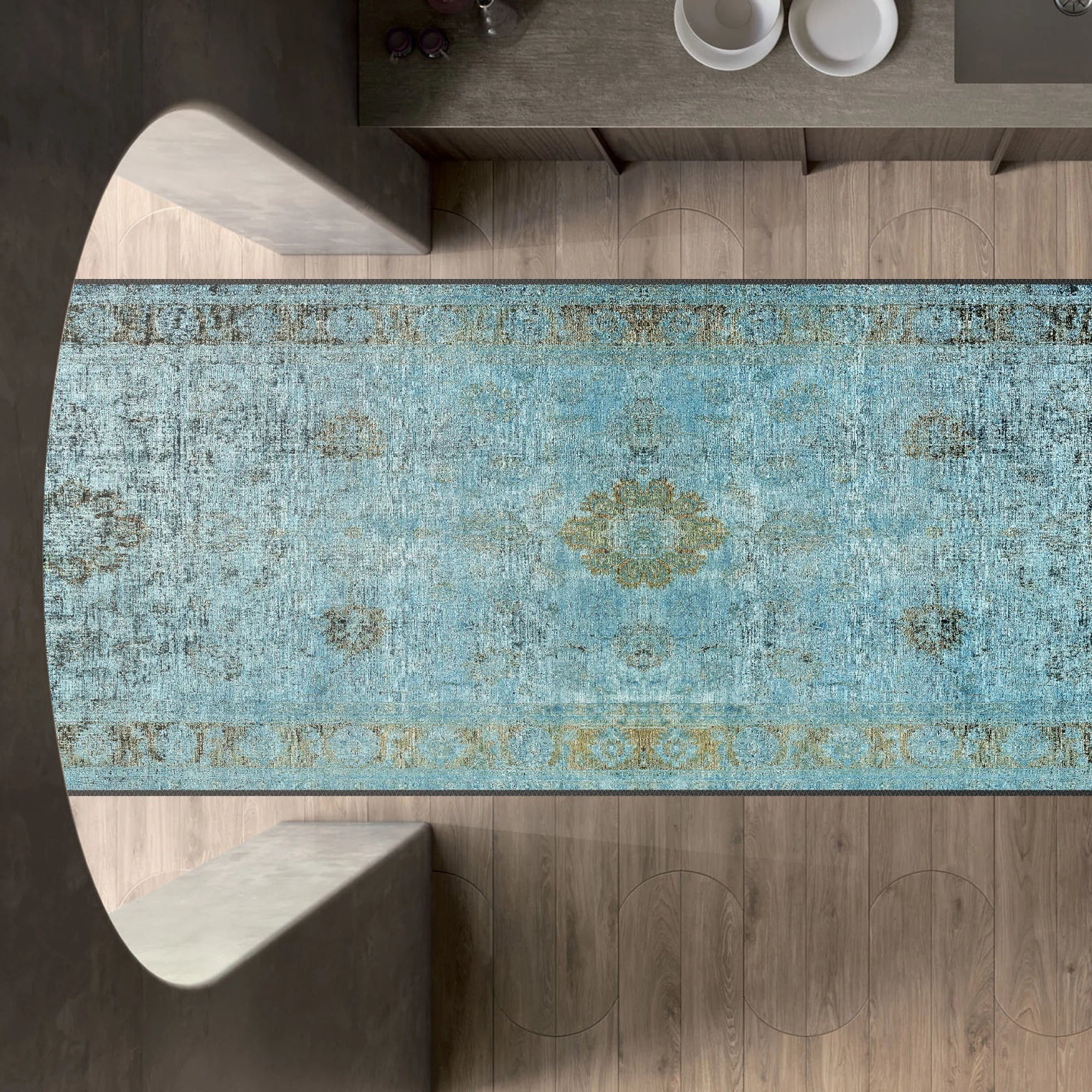 Turquoise Washable Rug - Aladdinrugs