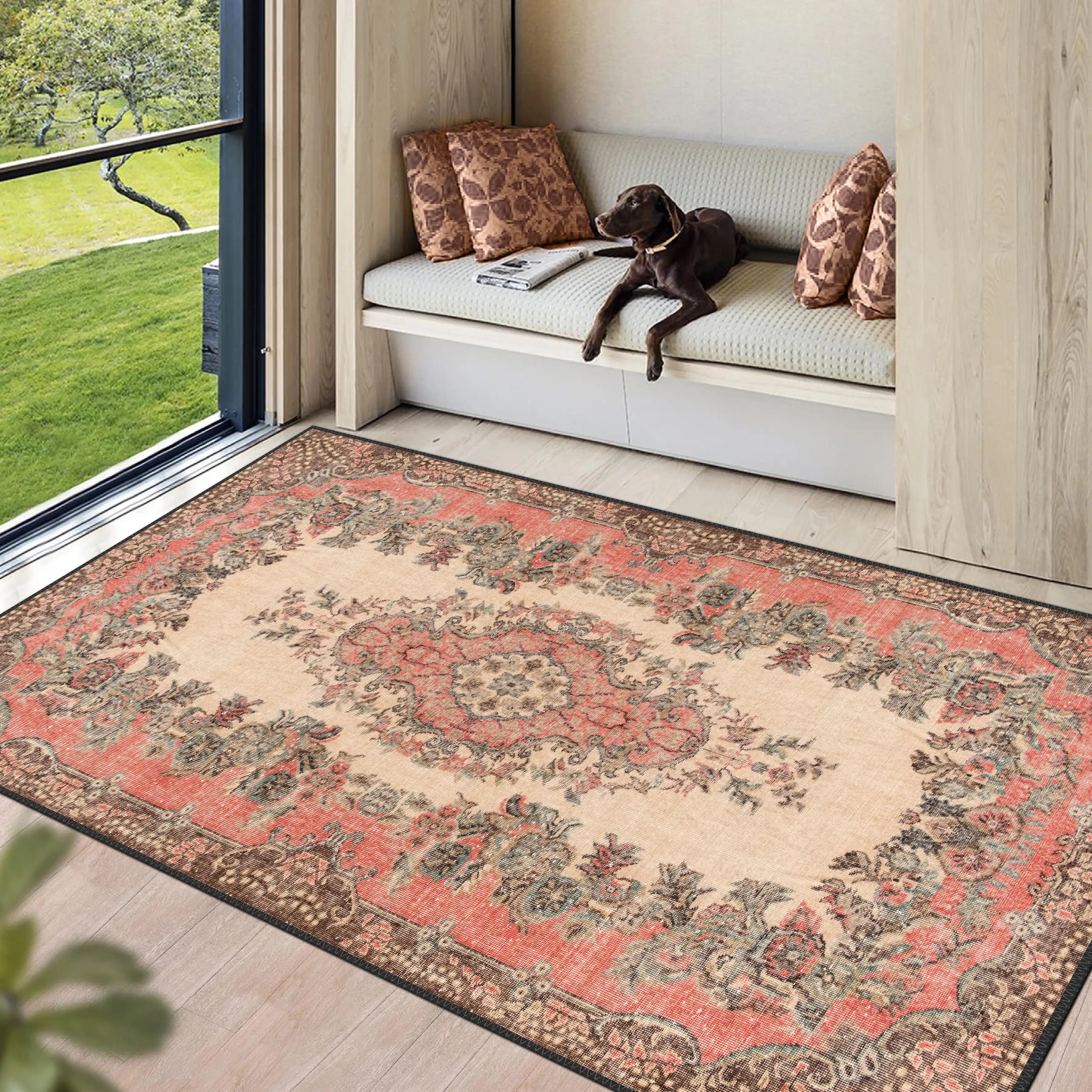 Beige - Pink Medallion Rug - Aladdinrugs