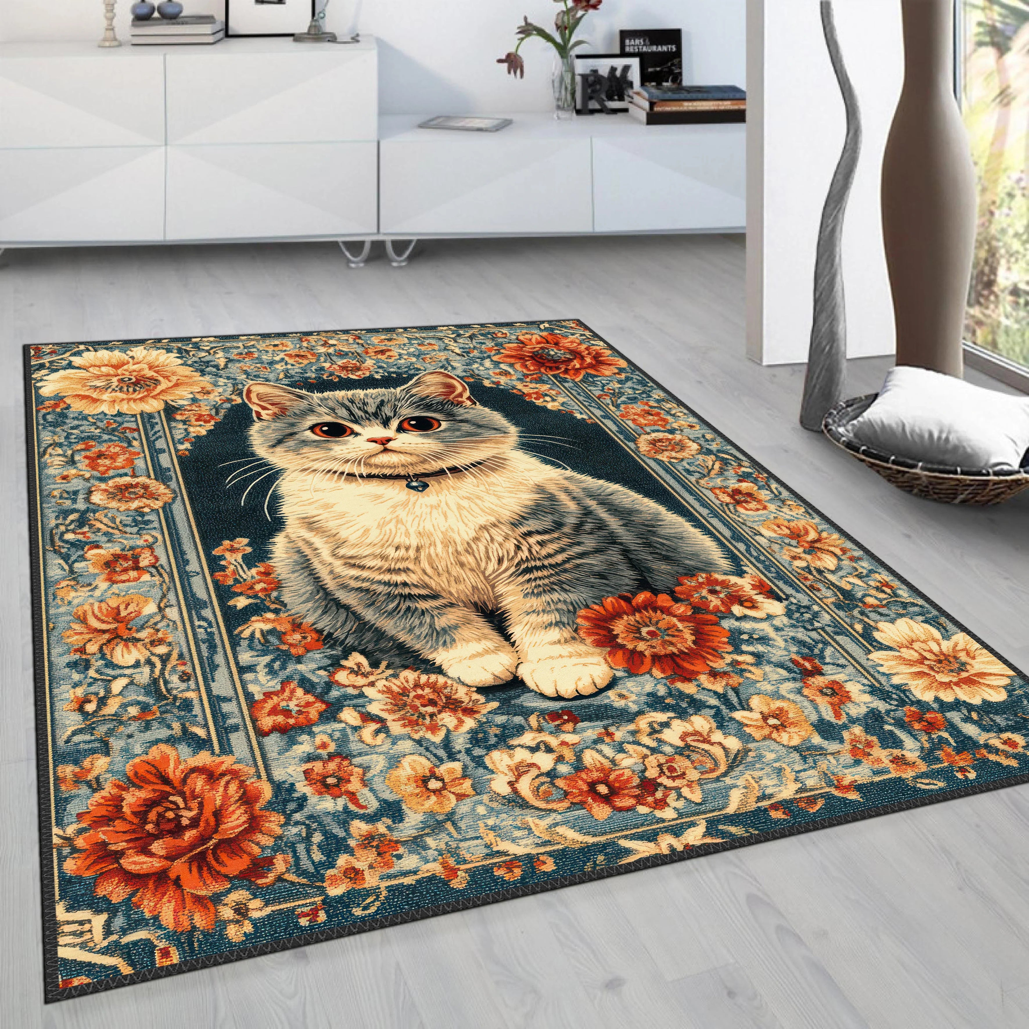 Floral Cat Rug - Aladdinrugs