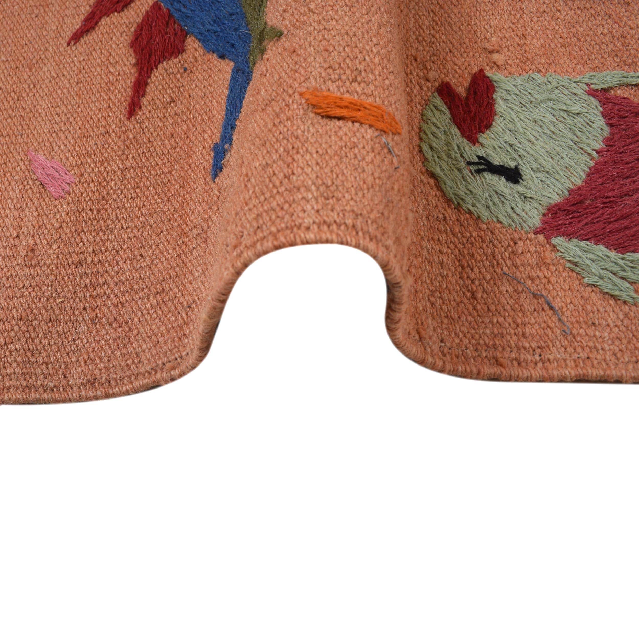 Terracotta Color Embroidery Flatweave Kilim 2' 8" x 12' 10" (ft)- No. B32076