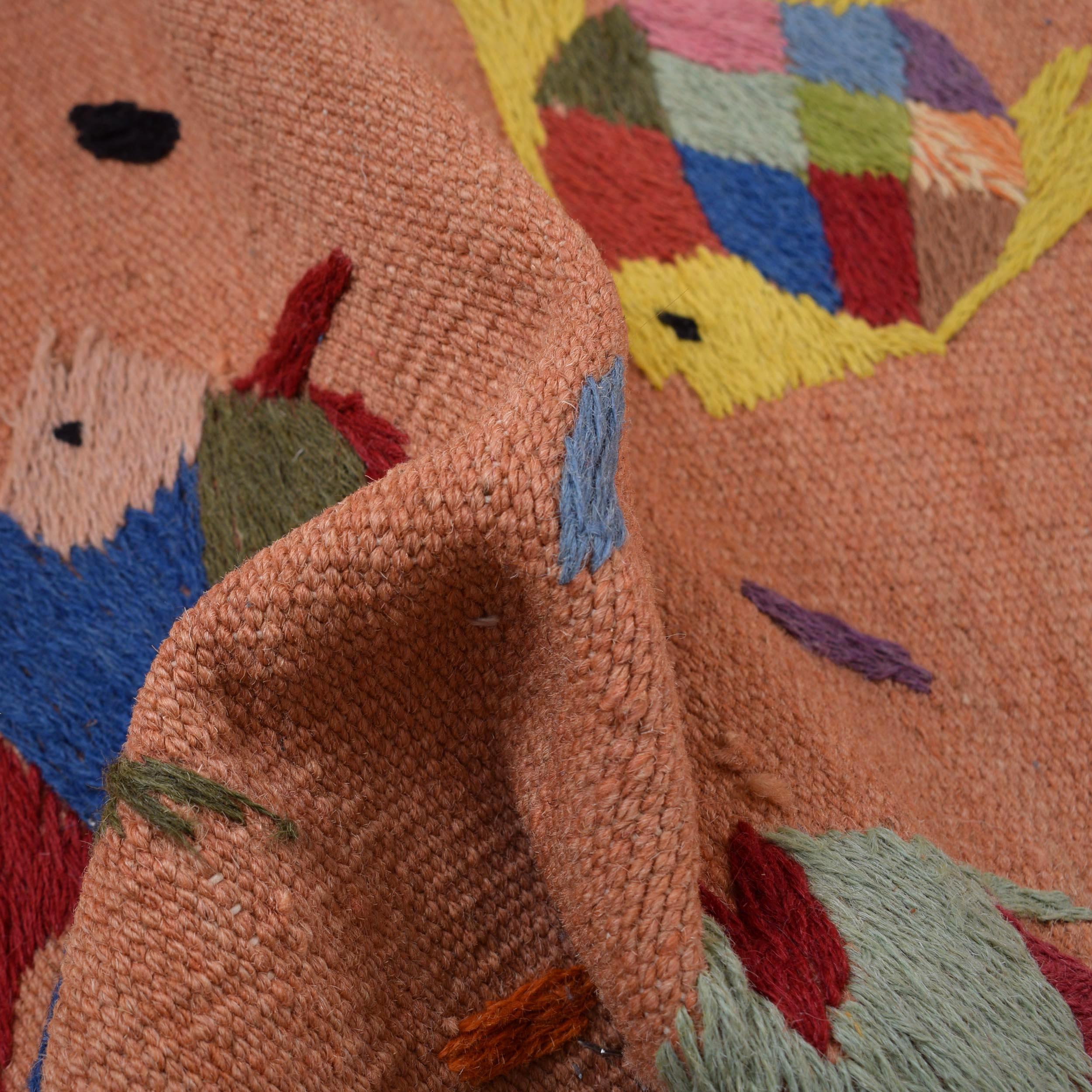 Terracotta Color Embroidery Flatweave Kilim 2' 8" x 12' 10" (ft)- No. B32076