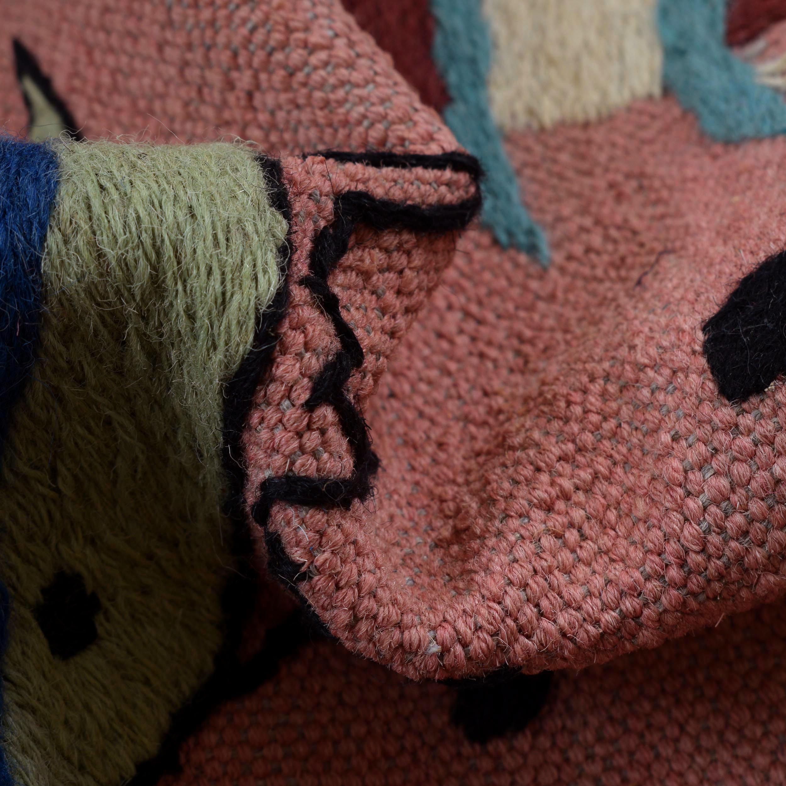 Pink Color Embroidery Flatweave Kilim 6' 2" x 7' 11" (ft) - No. B32077