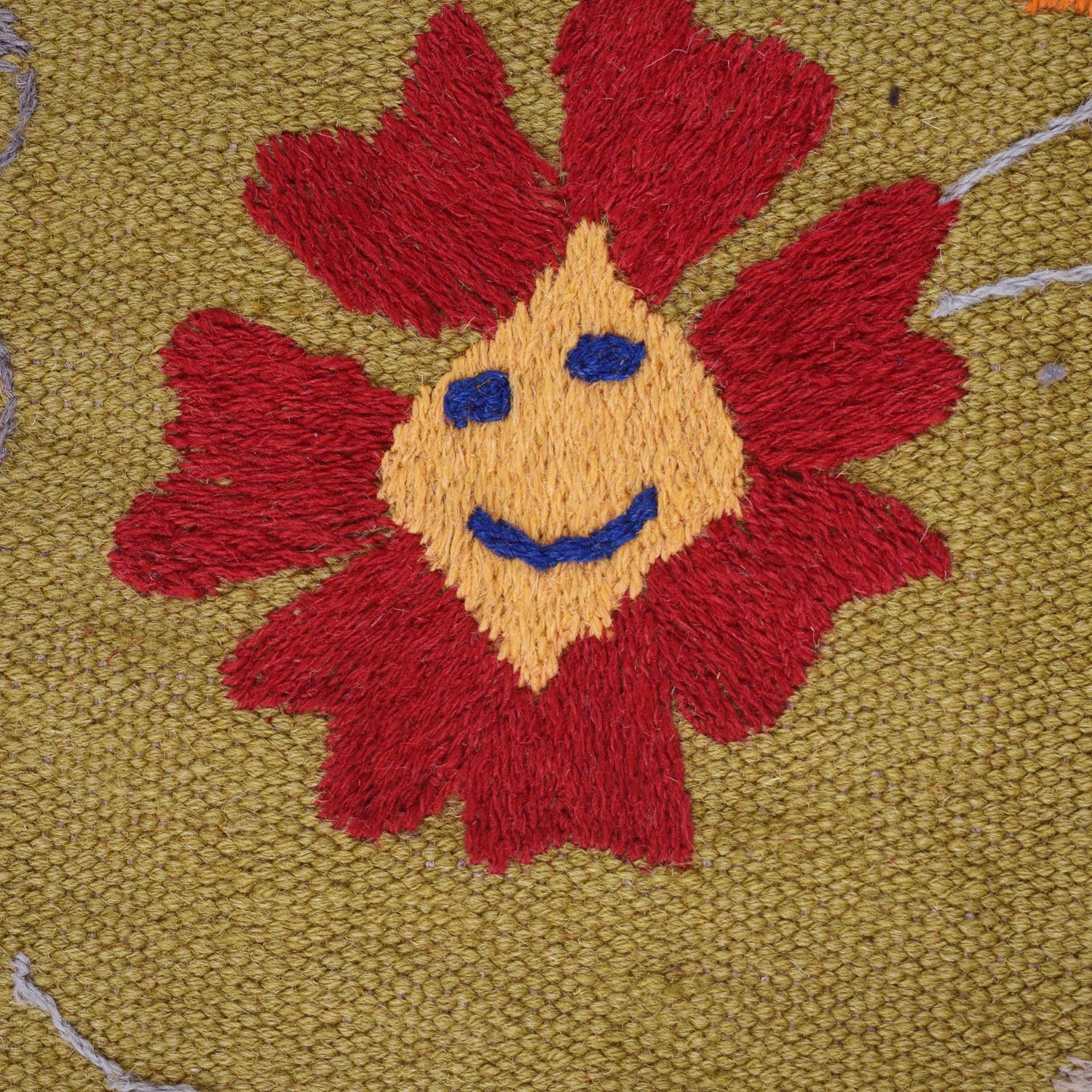 Handmade Green Embroidered Flatweave Kilim Rug 150 × 203 cm – No. B32081