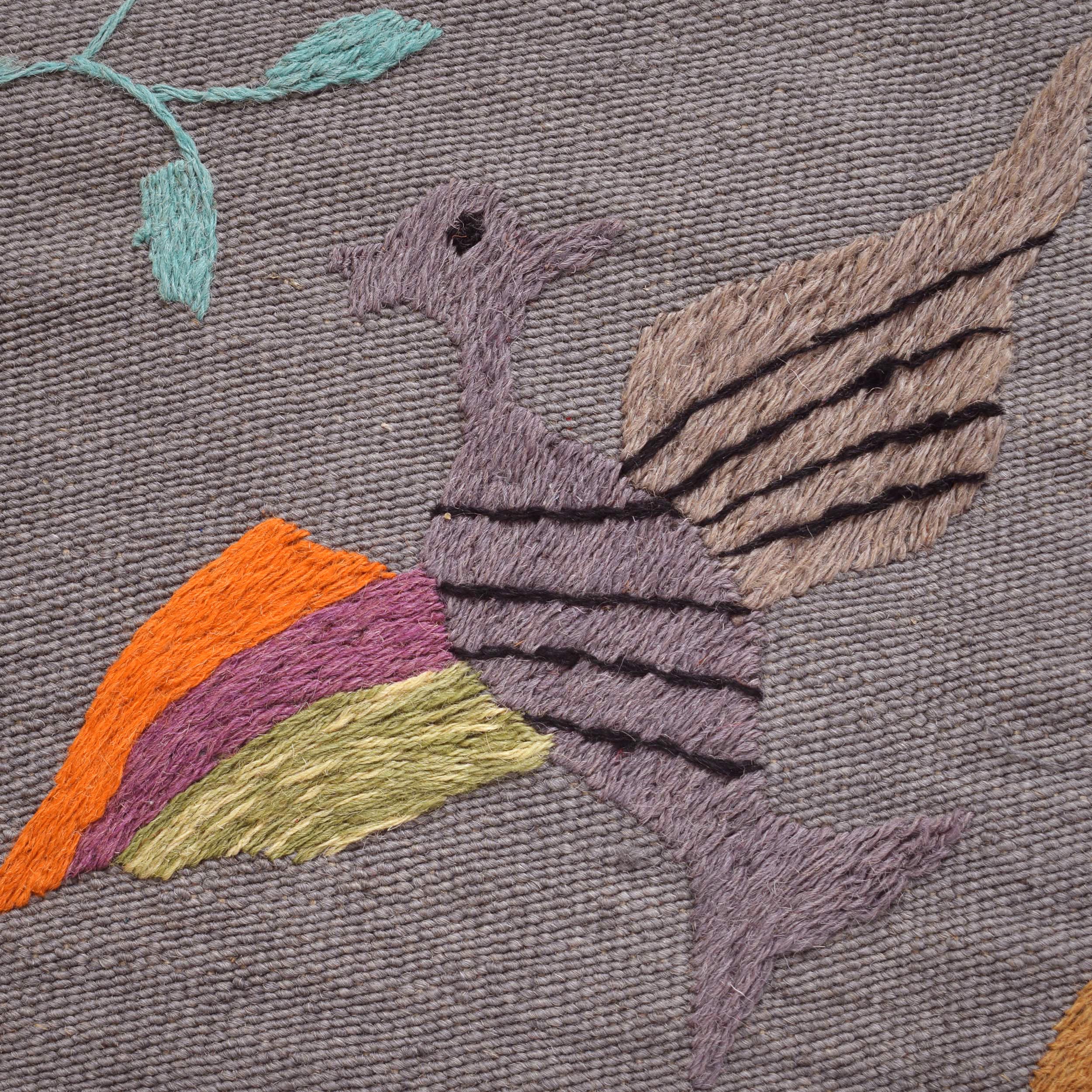 Grey Color Embroidery Flatweave Kilim 3' 11" x 6' 5" (ft) - No. B32082