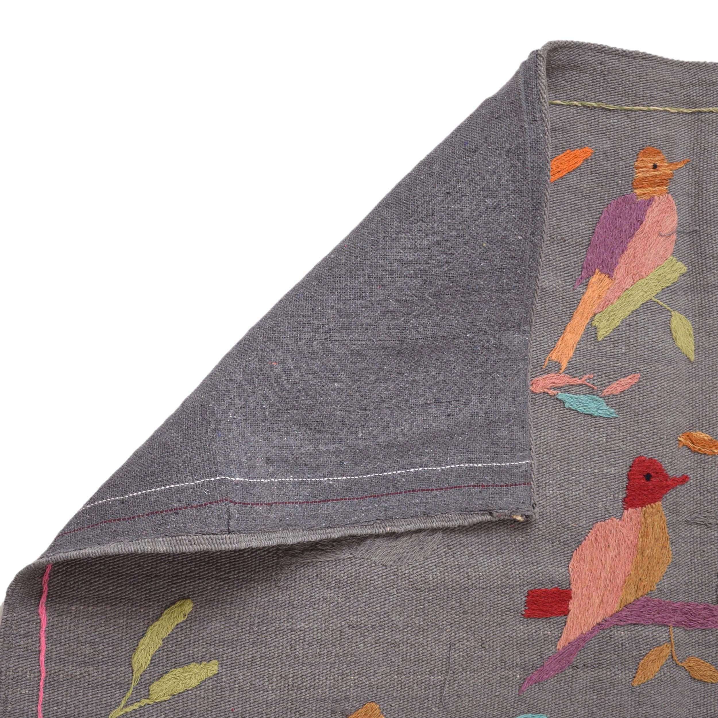 Grey Color Embroidery Flatweave Kilim 3' 11" x 6' 5" (ft) - No. B32082