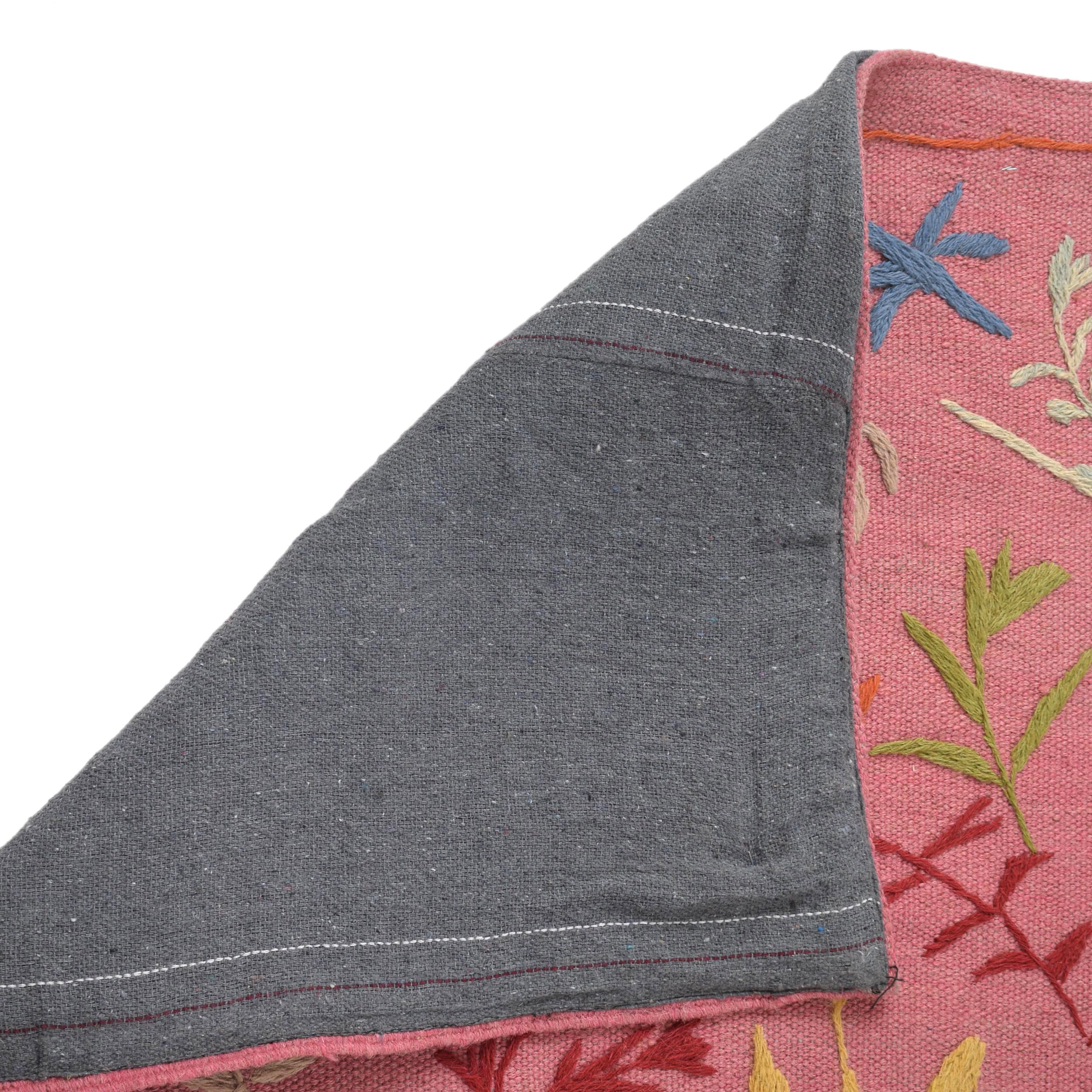 Pink Color Embroidery Flatweave Kilim 3' 9" x 5' 10" (ft) - No. B32085