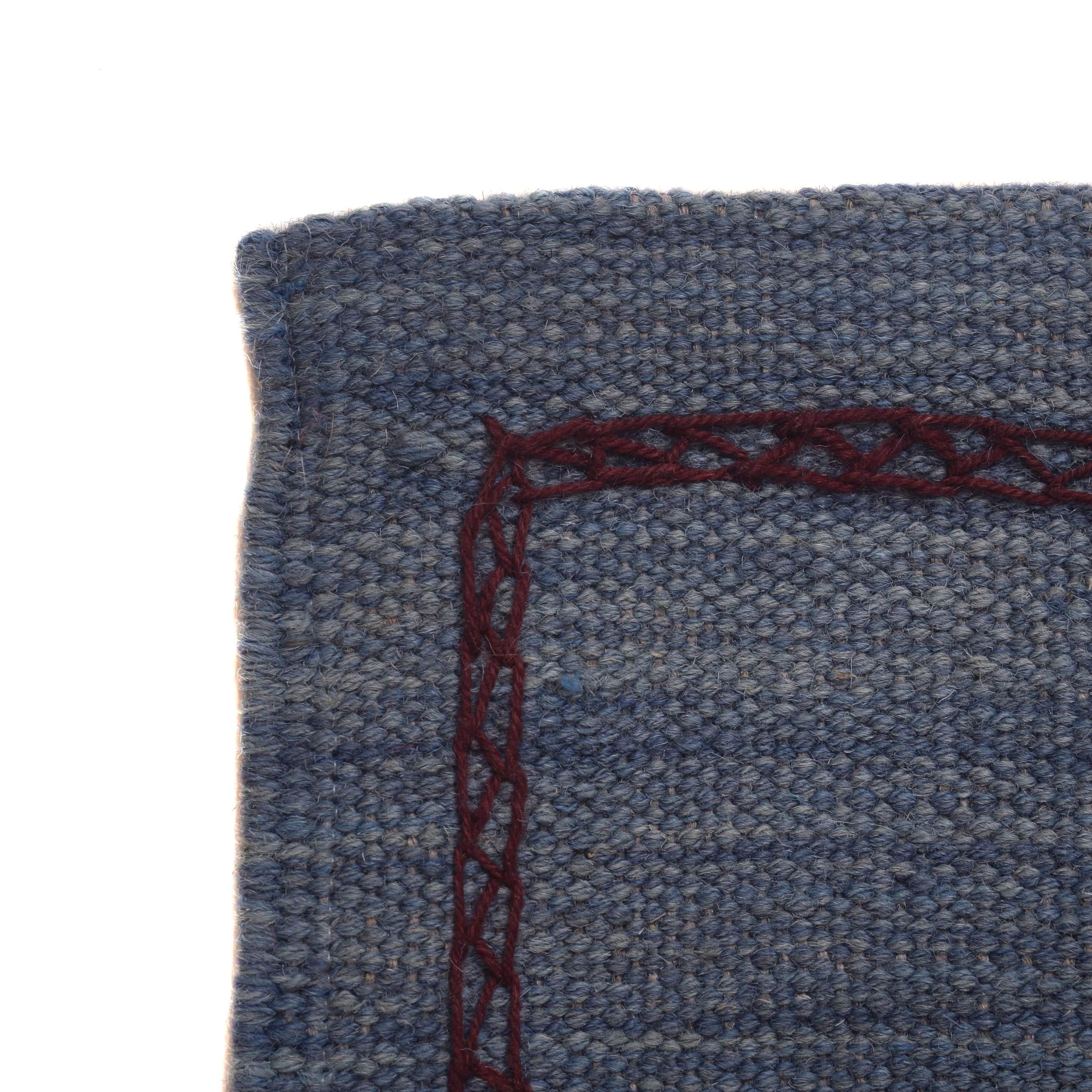 Blue Color Embroidery Flatweave Kilim 4' 11" x 6' 10" (ft) - No. B34459