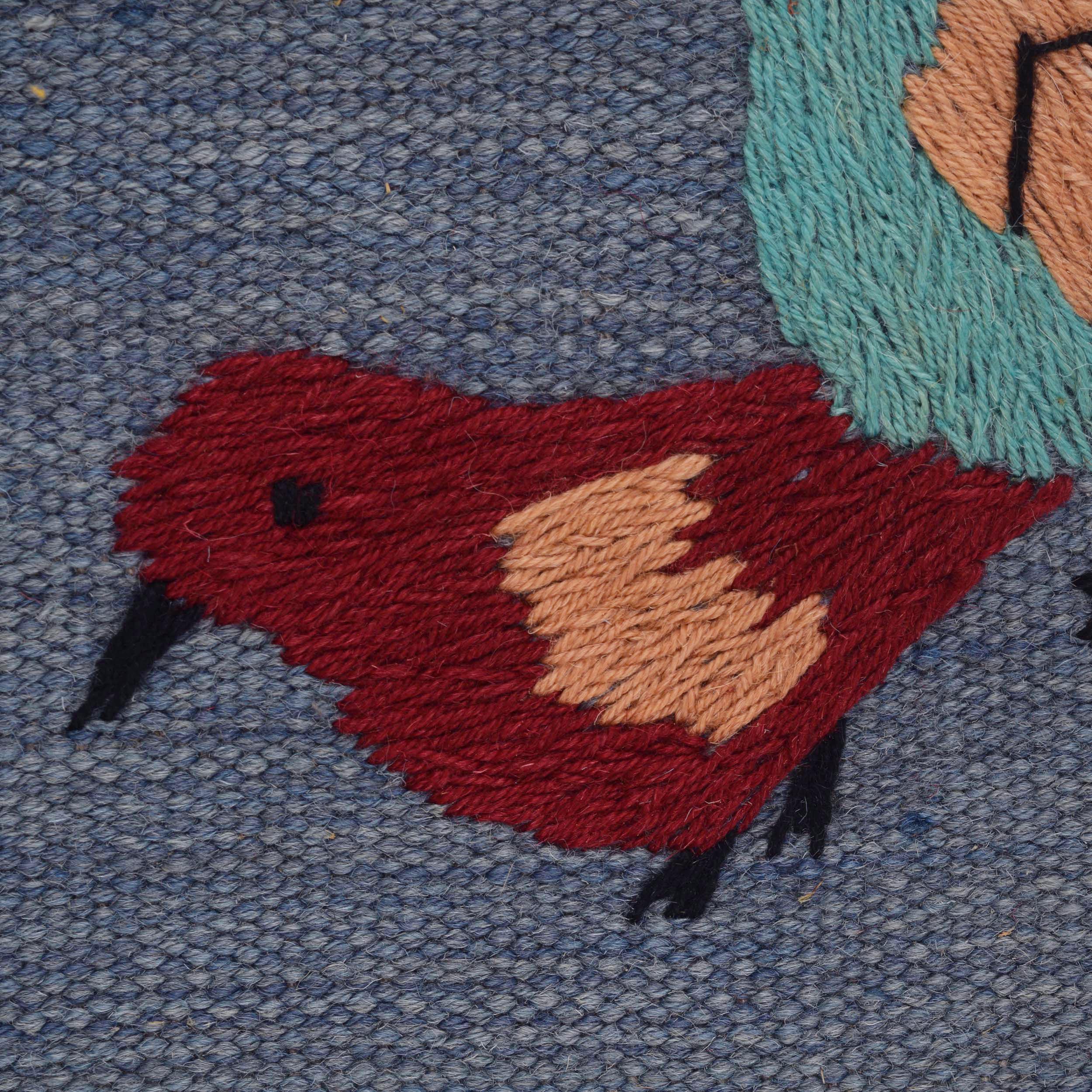 Blue Color Embroidery Flatweave Kilim 4' 11" x 6' 10" (ft) - No. B34459