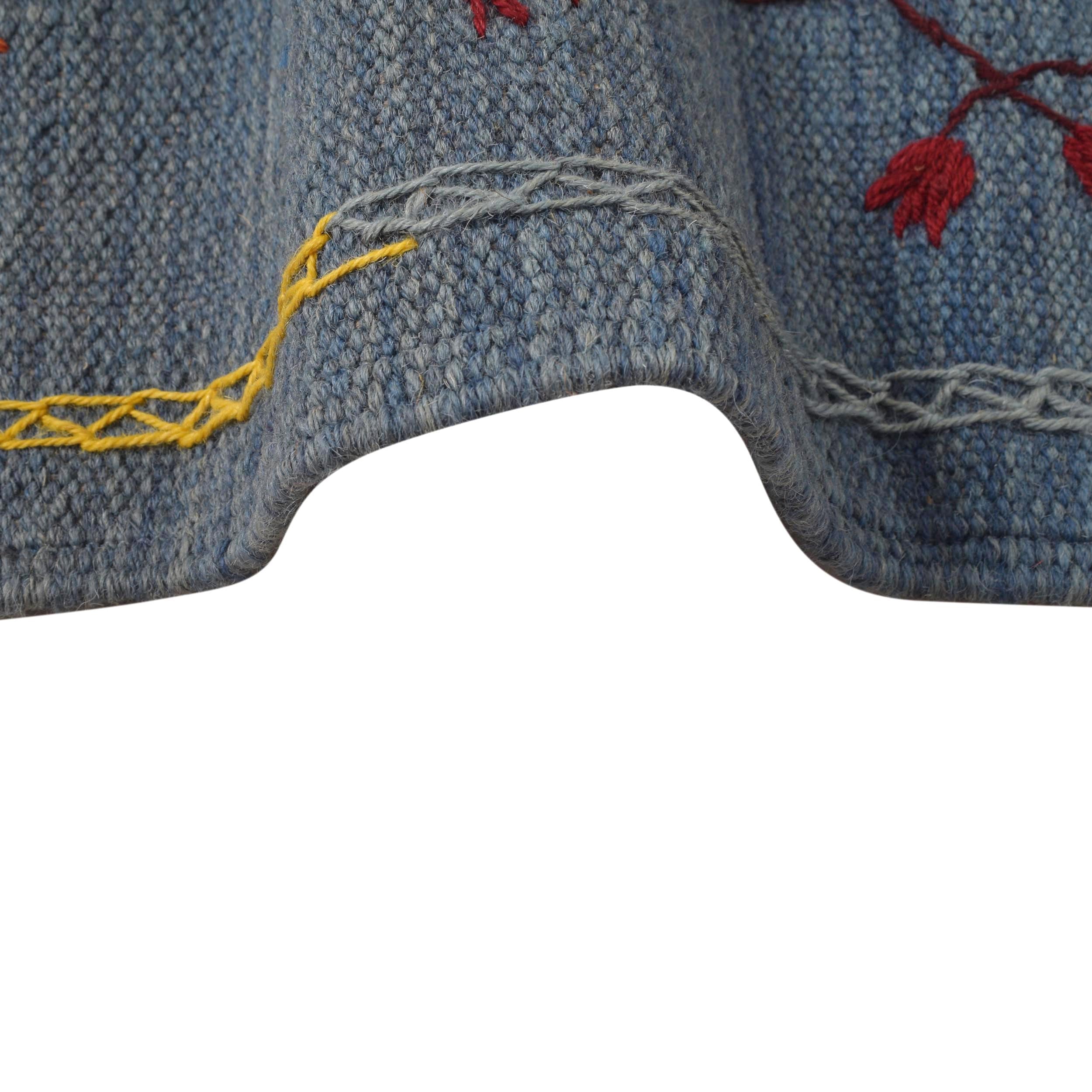 Blue Color Embroidery Flatweave Kilim 4' 11" x 6' 10" (ft) - No. B34459