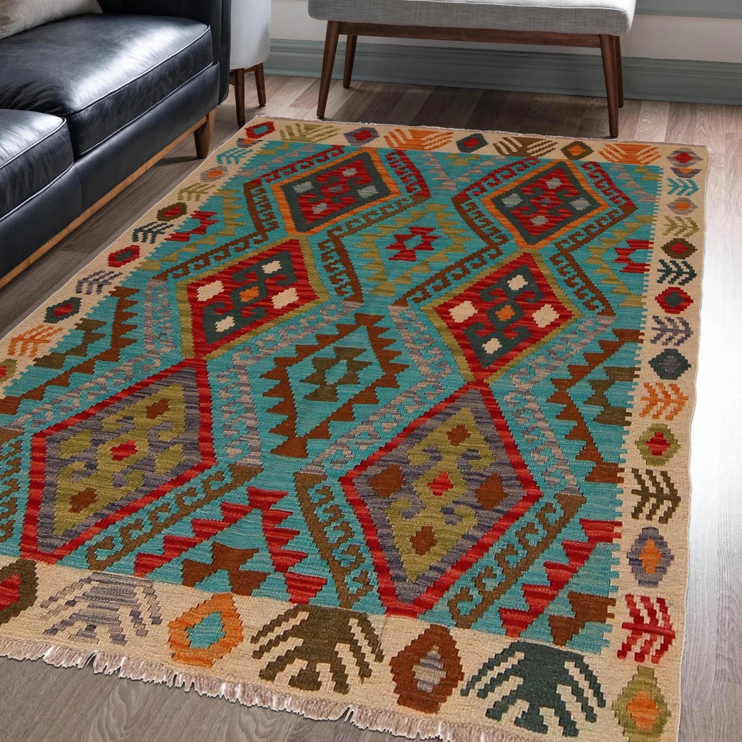 Handmade Vegetable Kilim 134 x 169 cm - No. B34707