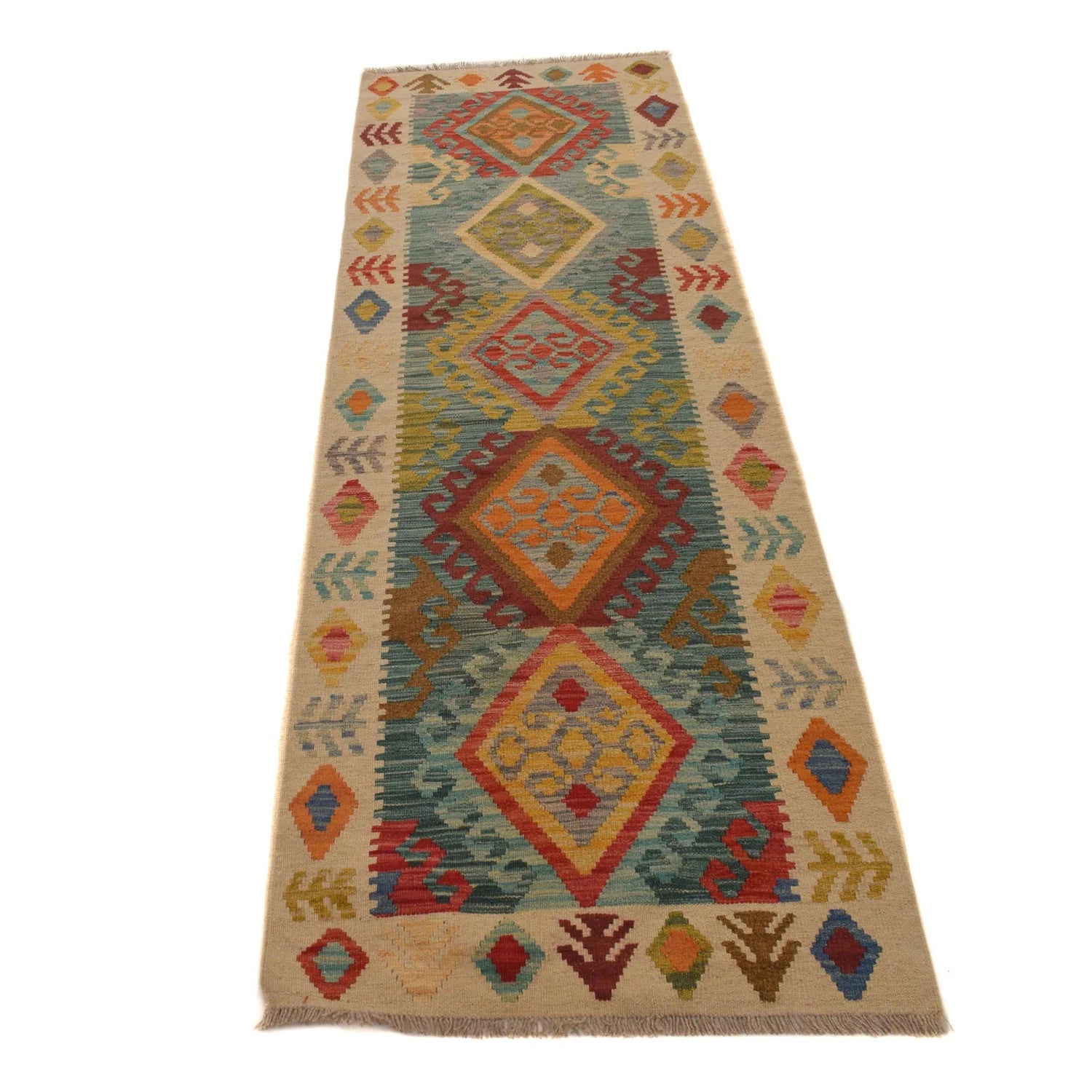 Handmade Natural Wool Kilim Runner Rug 71 × 239 cm – No. B34724