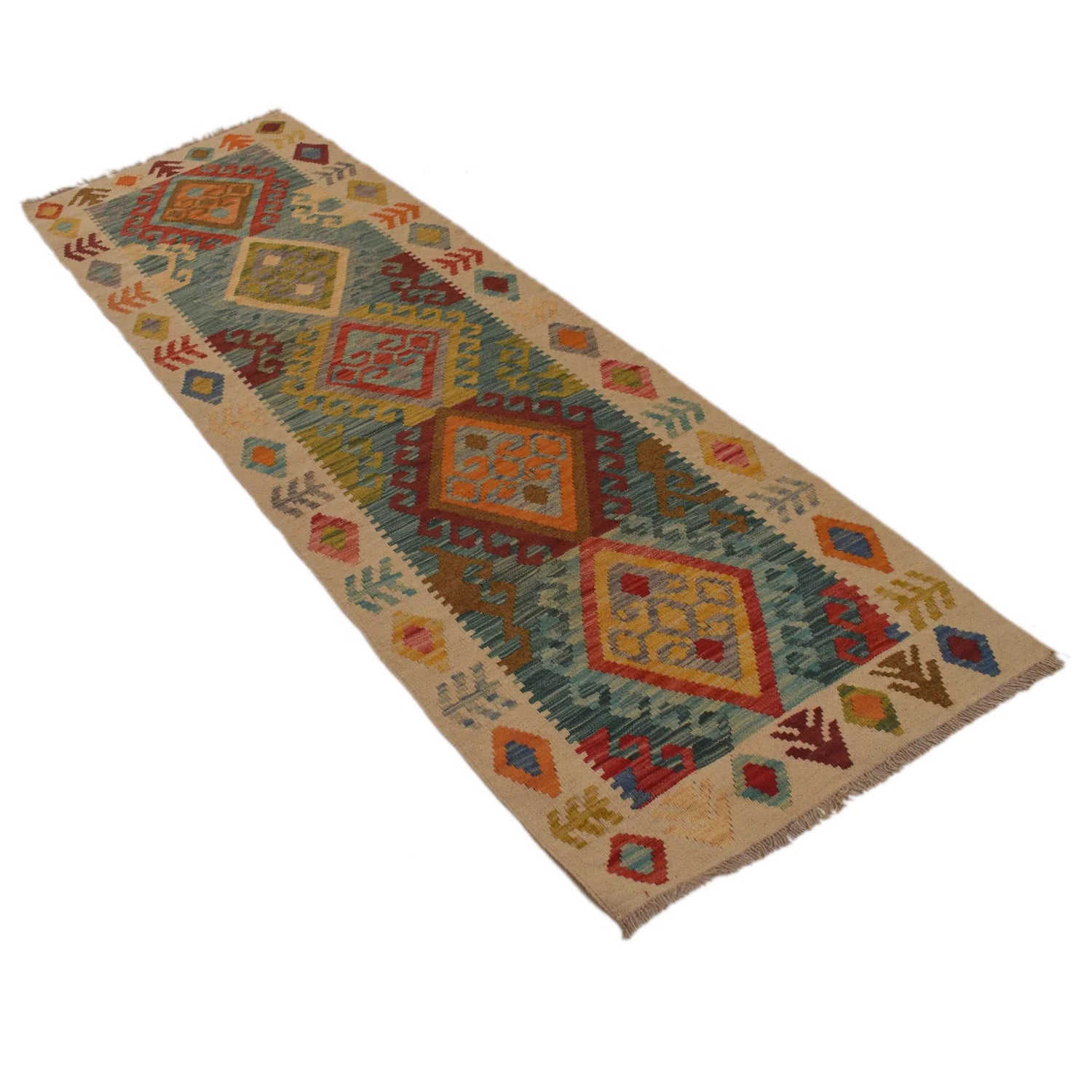 Handmade Natural Wool Kilim Runner Rug 71 × 239 cm – No. B34724
