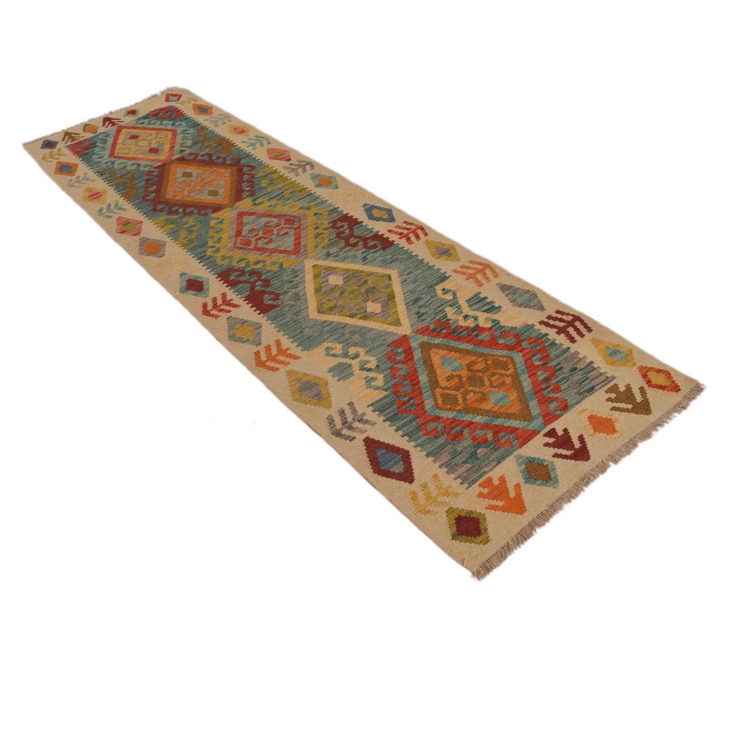 Handmade Natural Wool Kilim Runner Rug 71 × 239 cm – No. B34724