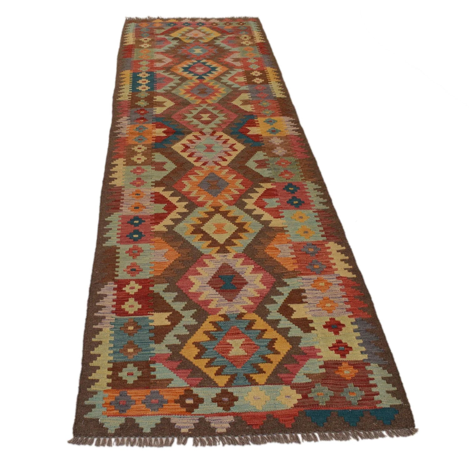 Handmade Natural Wool Kilim Runner Rug 84 × 295 cm – No. B34726