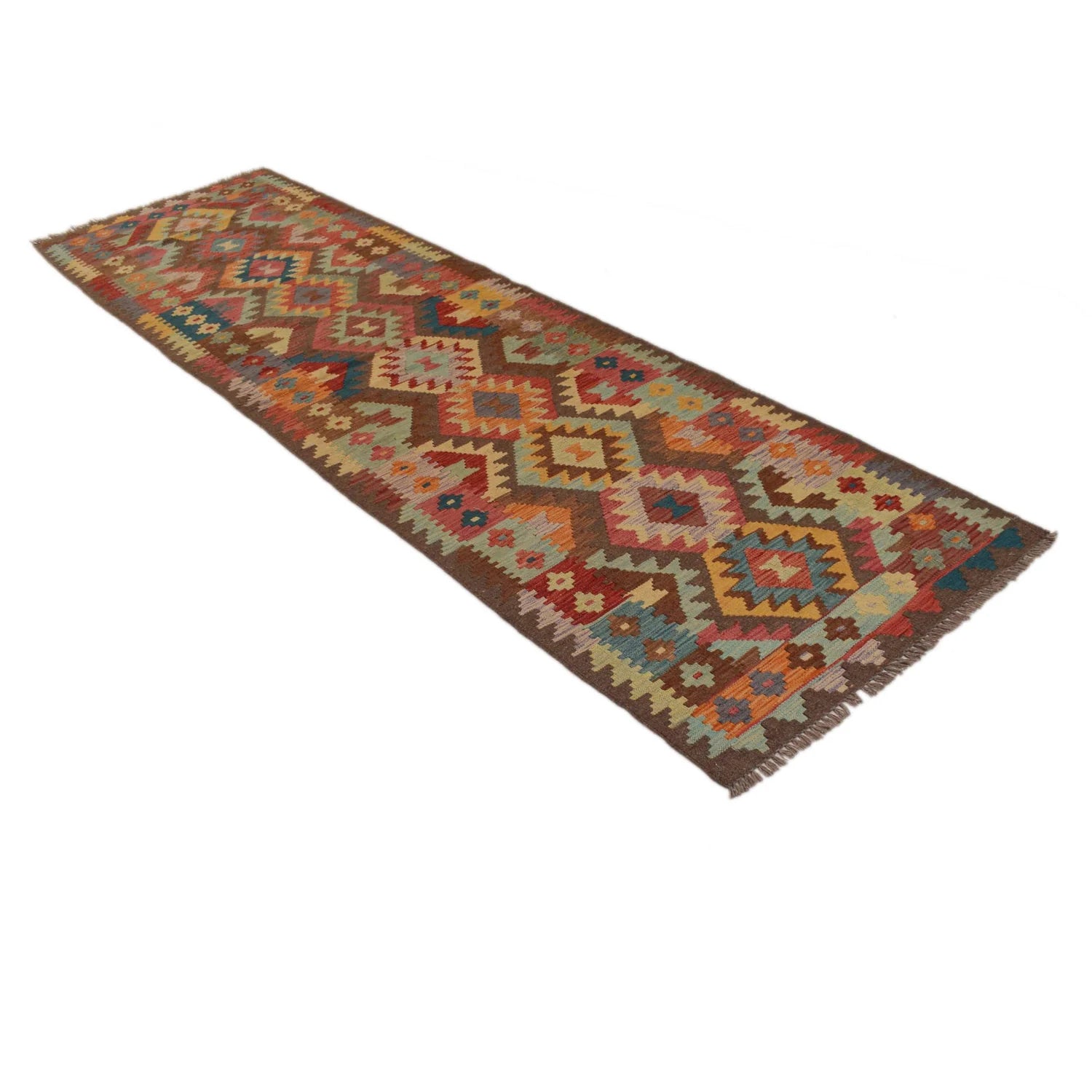 Handmade Natural Wool Kilim Runner Rug 84 × 295 cm – No. B34726