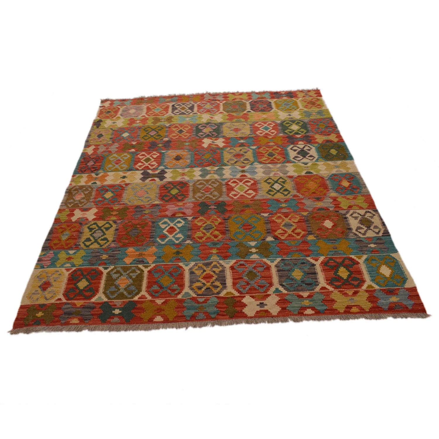 Handmade Natural Wool Kilim Rug 155 × 195 cm – No. B34747
