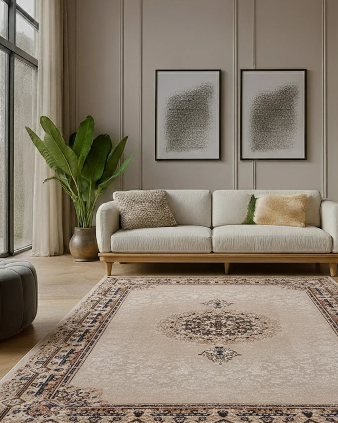 SAPPHIRE Beige Floral Medallion Rug 8418D E3388