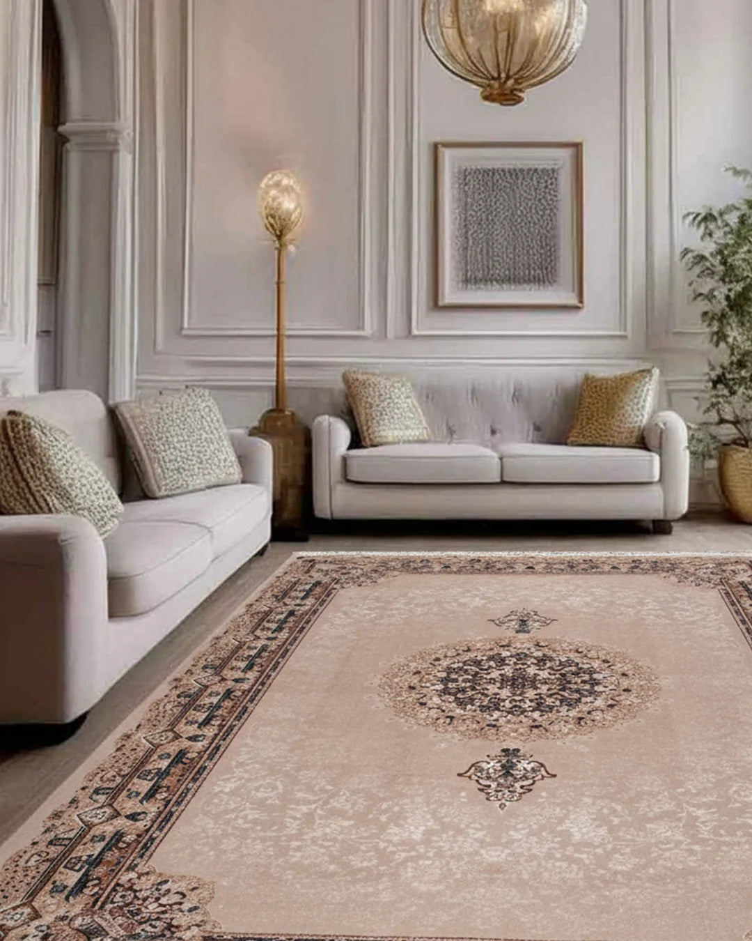 SAPPHIRE Beige Floral Medallion Rug 8418D E3388