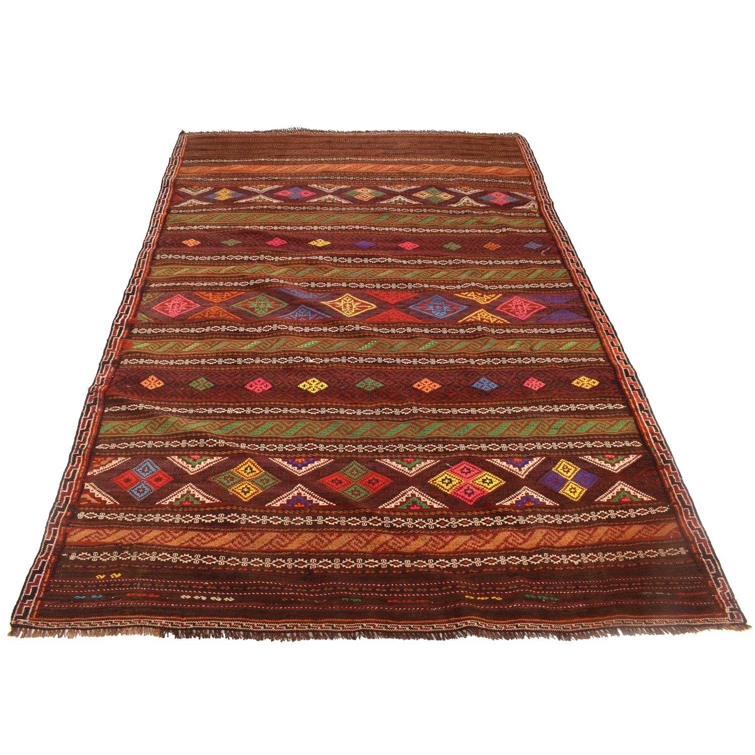 Handmade Natural Wool Dining Room Kilim Rug 155 × 235 cm – No. G23730