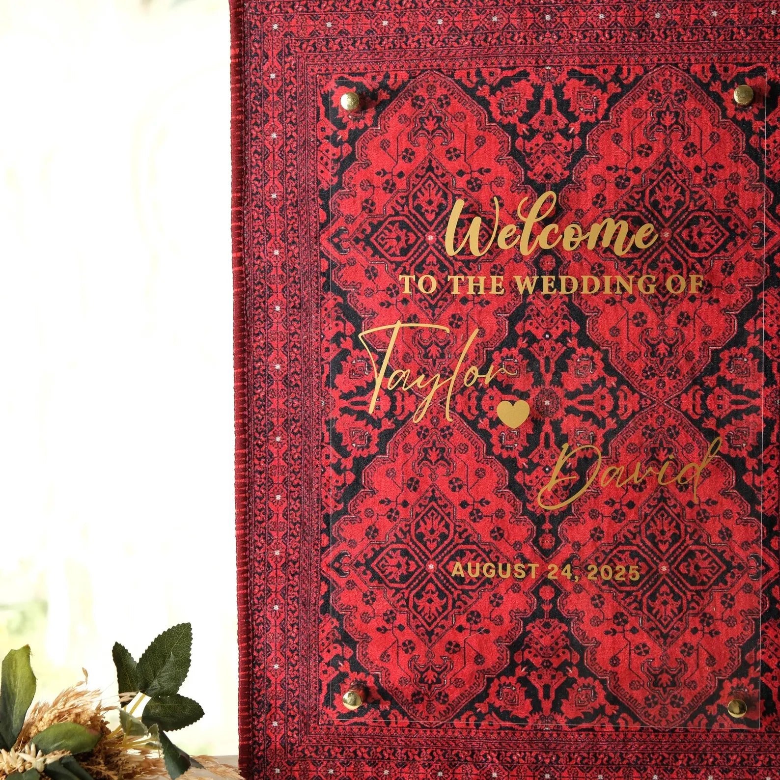 Luxury Rug Wedding Welcome Board – Personalized Entrance Rug Sign with Names & Date - Aladdinrugs