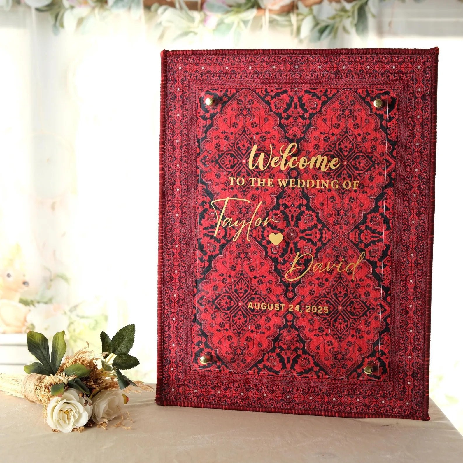 Luxury Rug Wedding Welcome Board – Personalized Entrance Rug Sign with Names & Date - Aladdinrugs