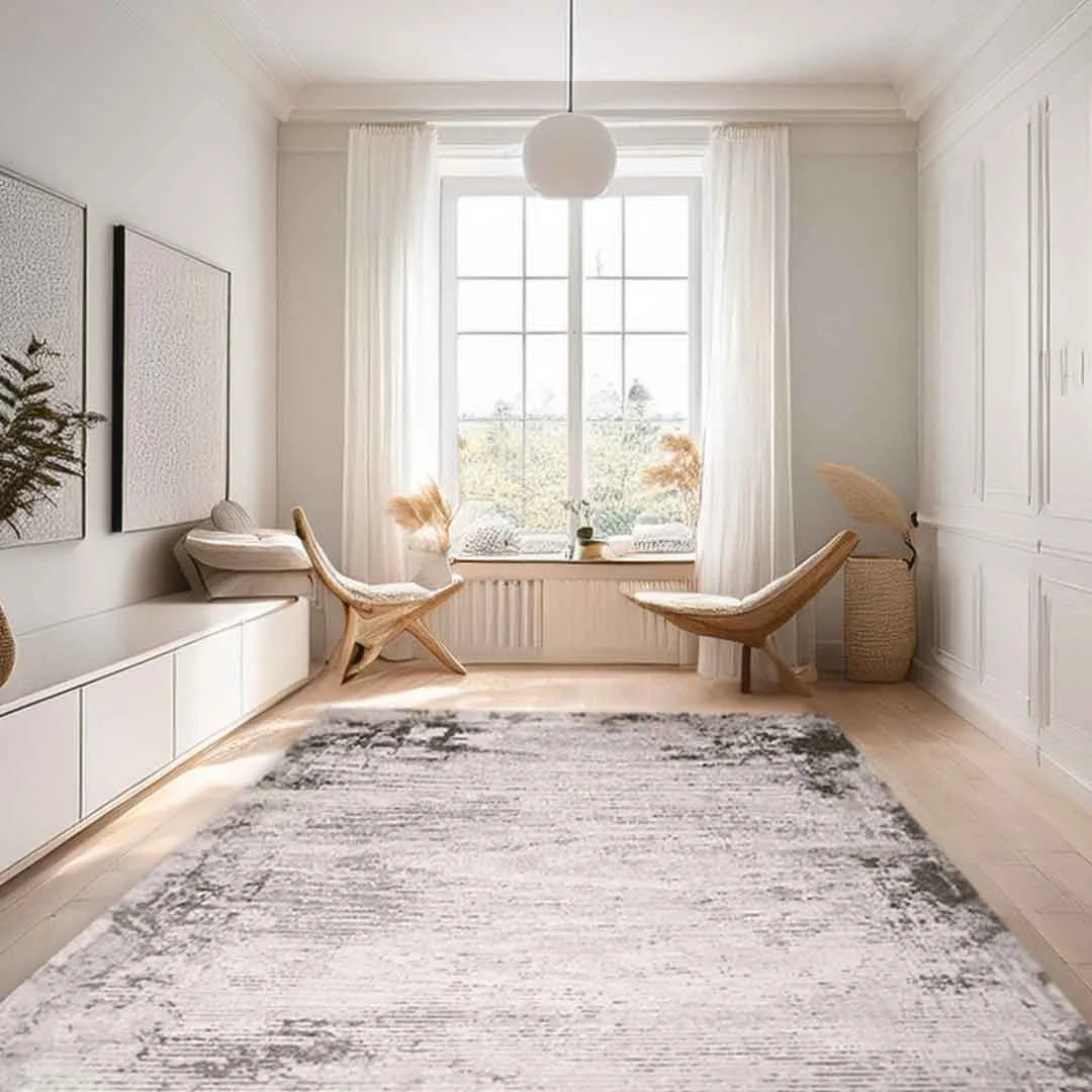 Lorenz Faded Linear Texture Grey Cream Rug