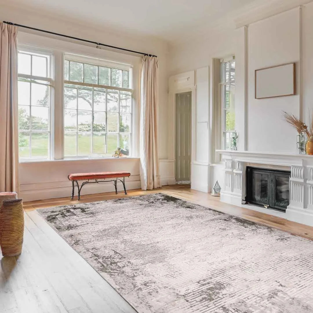 Lorenz Faded Linear Texture Grey Cream Rug