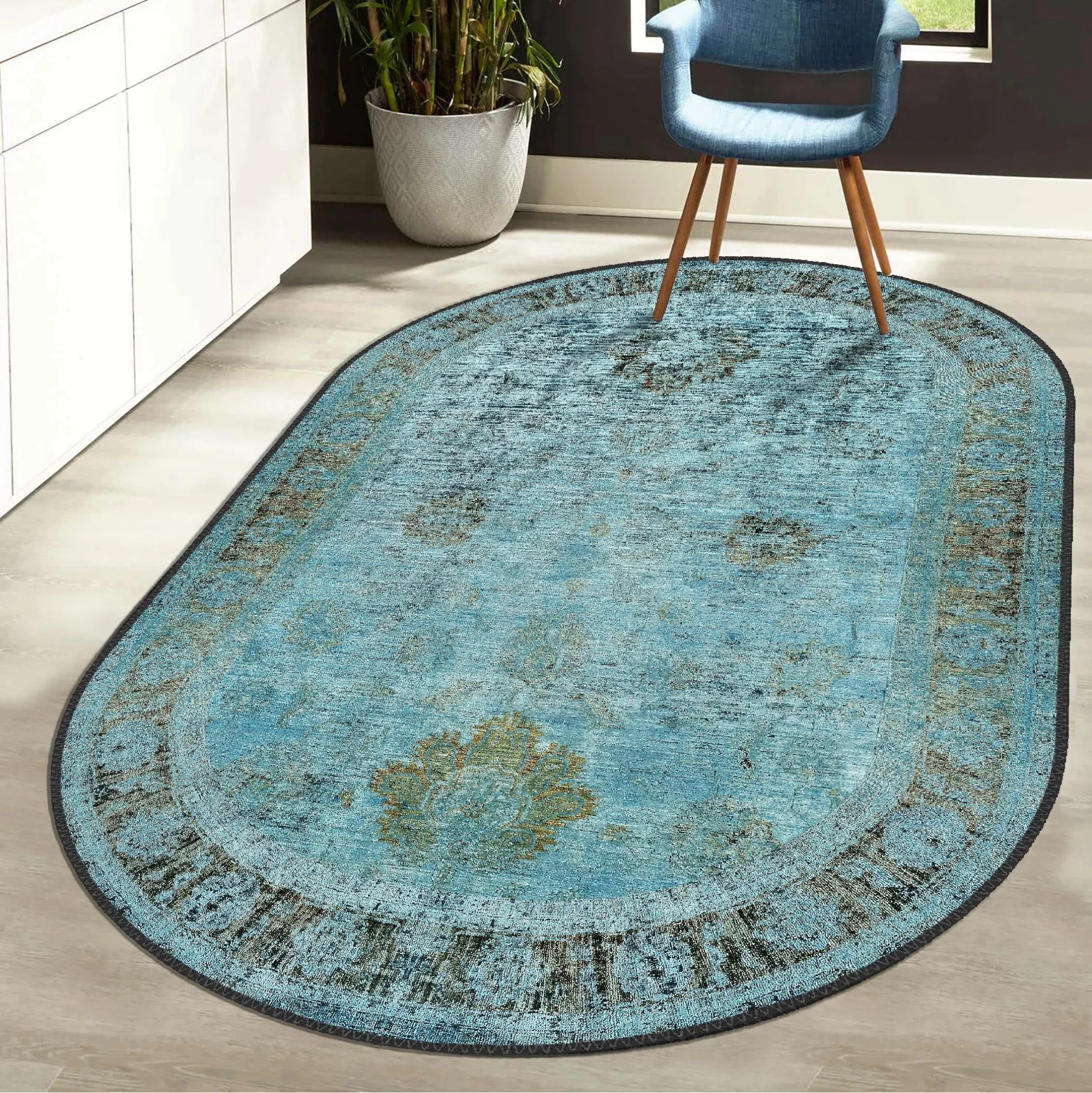 Turquoise Washable Rug - Aladdinrugs