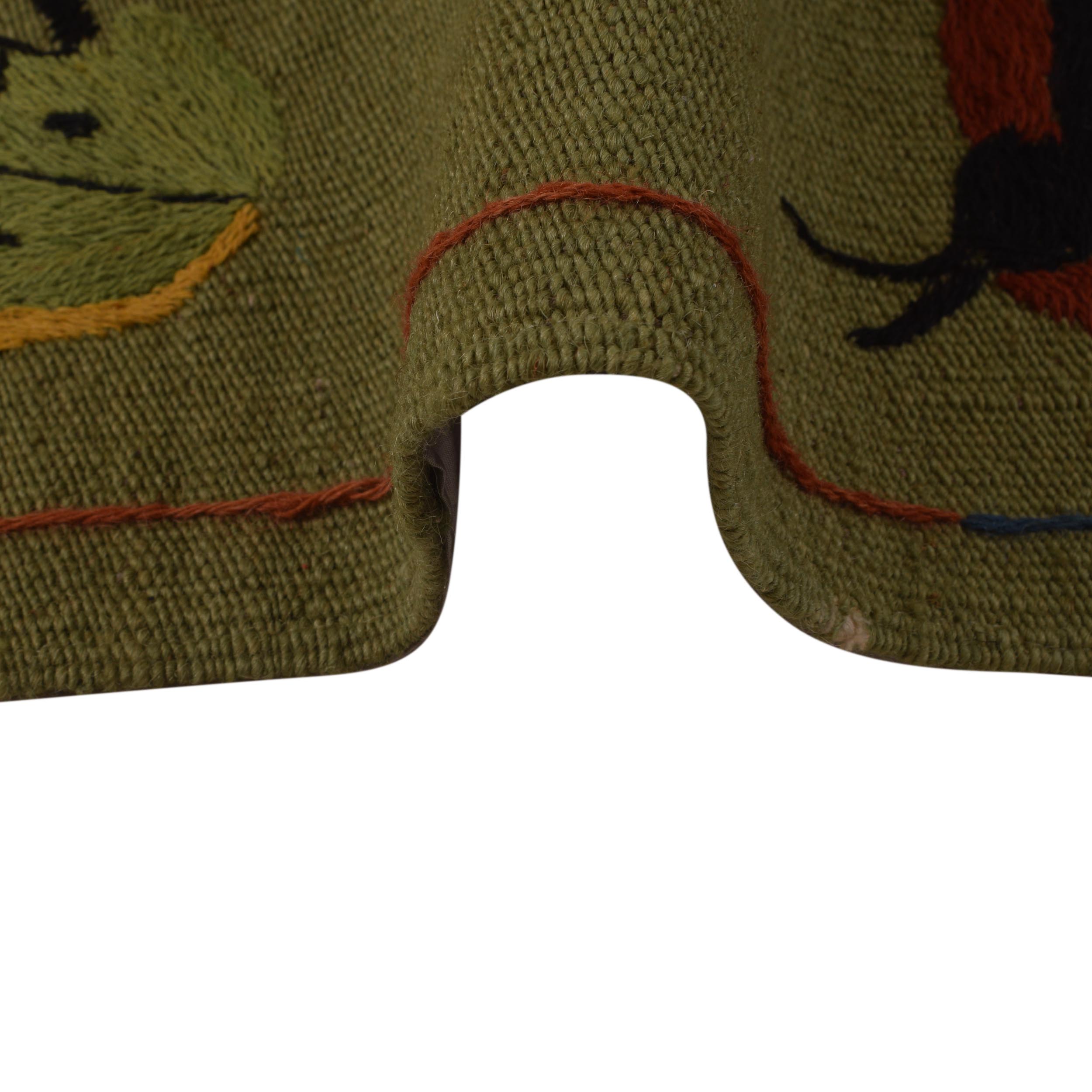 Green Color Embroidery Flatweave Kilim 4' 0" x 5' 10" (ft) - No. P34393