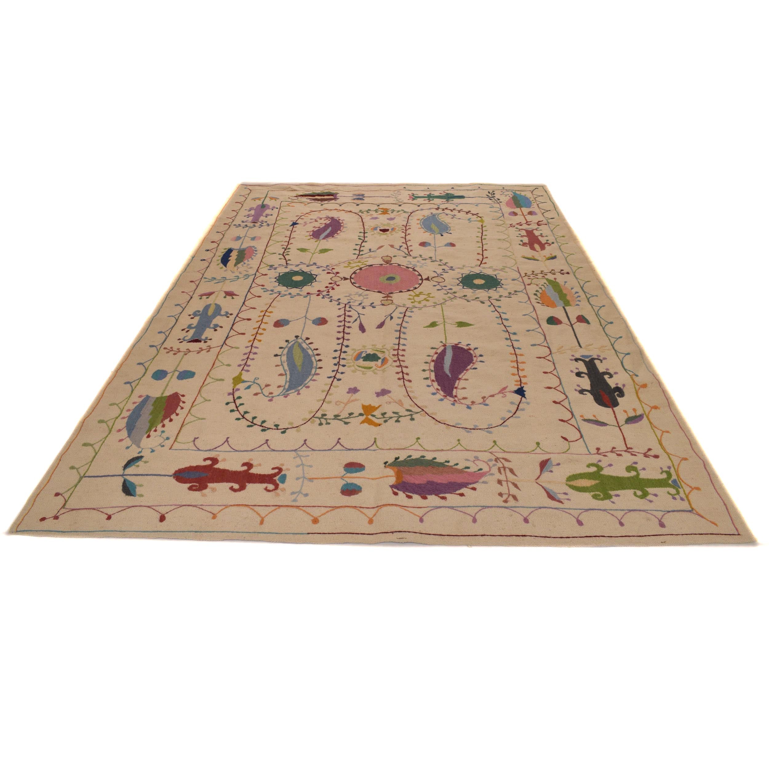 Pakistani Embroidery Kilim 6' 7" x 9' 9" (ft) - No. P34394