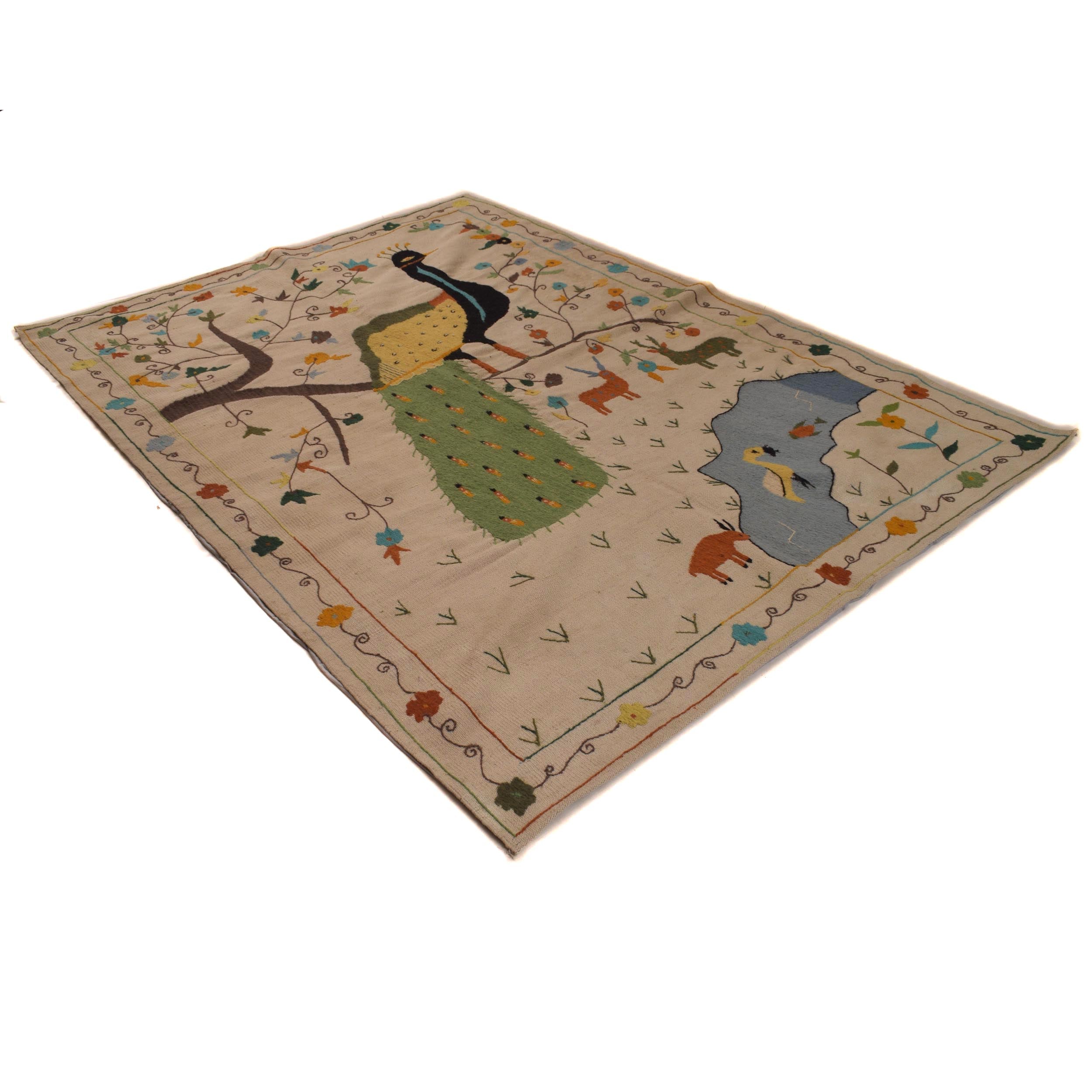 Ivory Color Embroidery Flatweave Kilim 5' 5" x 7' 8" (ft) - No. P34395