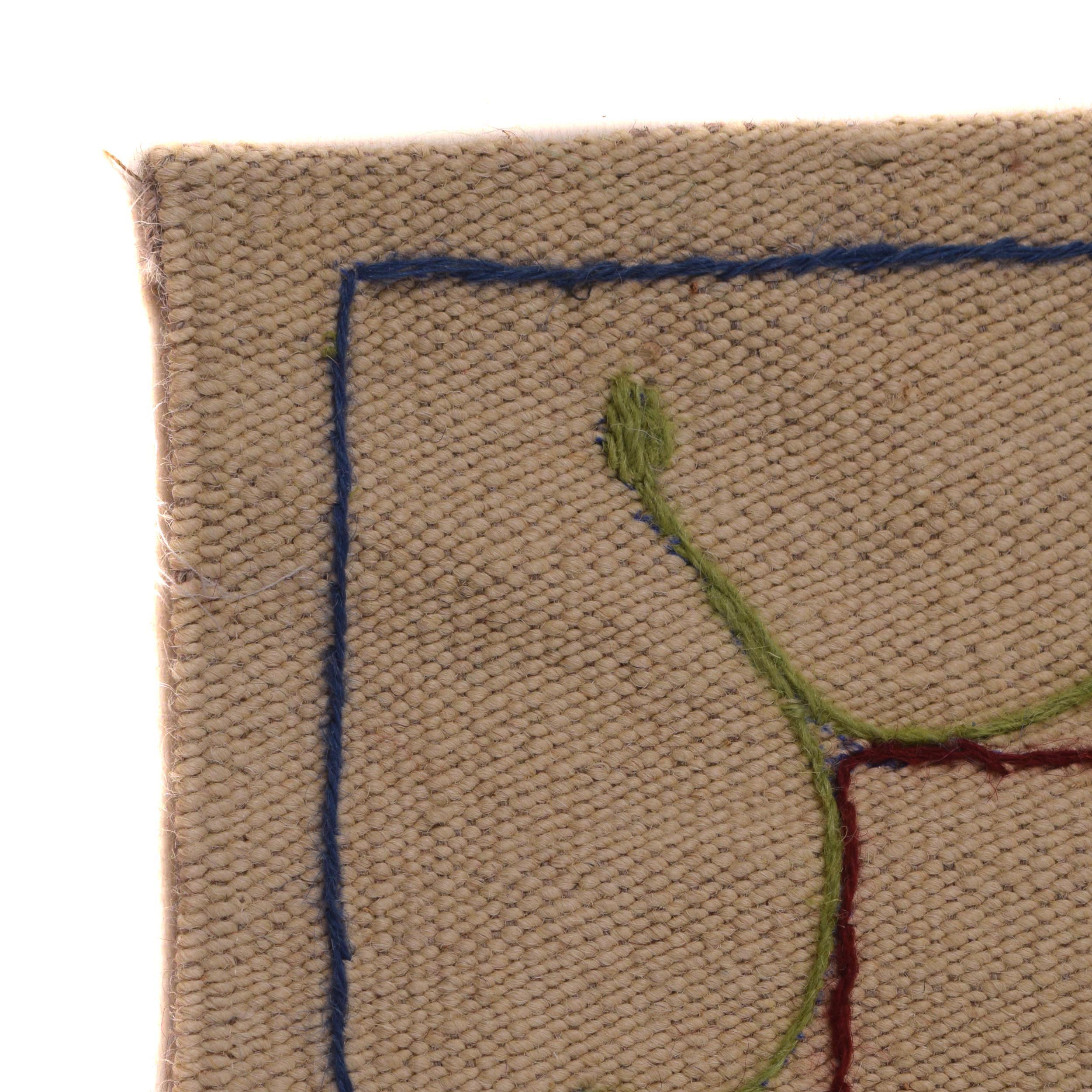 Ivory Color Embroidery Flatweave Kelim 5' 5" x 7' 10" (ft) - No. P34396