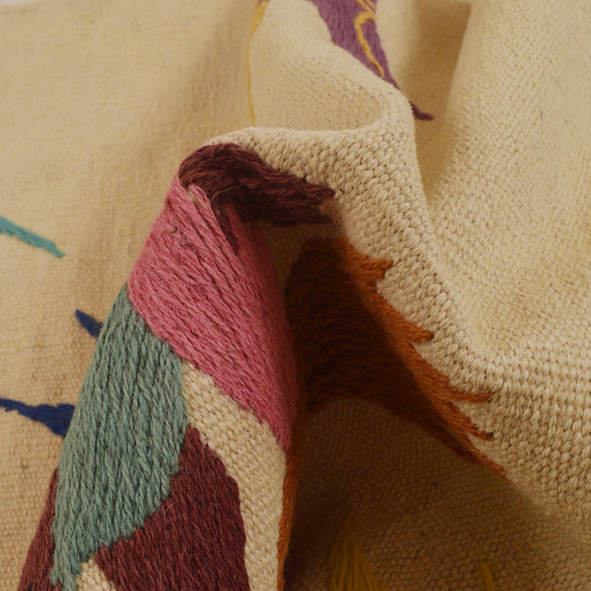 Beige Embroidered Kilim Rug – 73x122 cm – Carpet ID: P35164