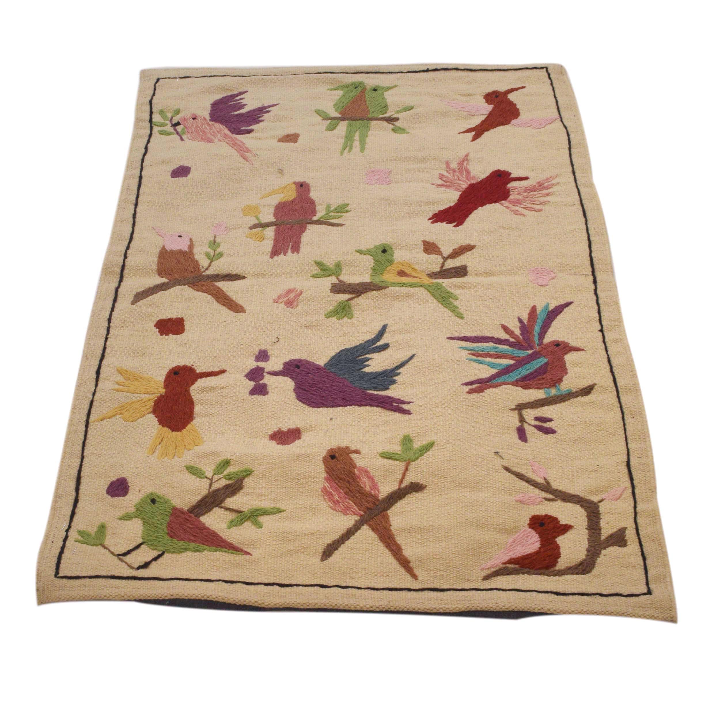 Beige Embroidered Flatweave Kilim Rug 73 x 122 cm P35165