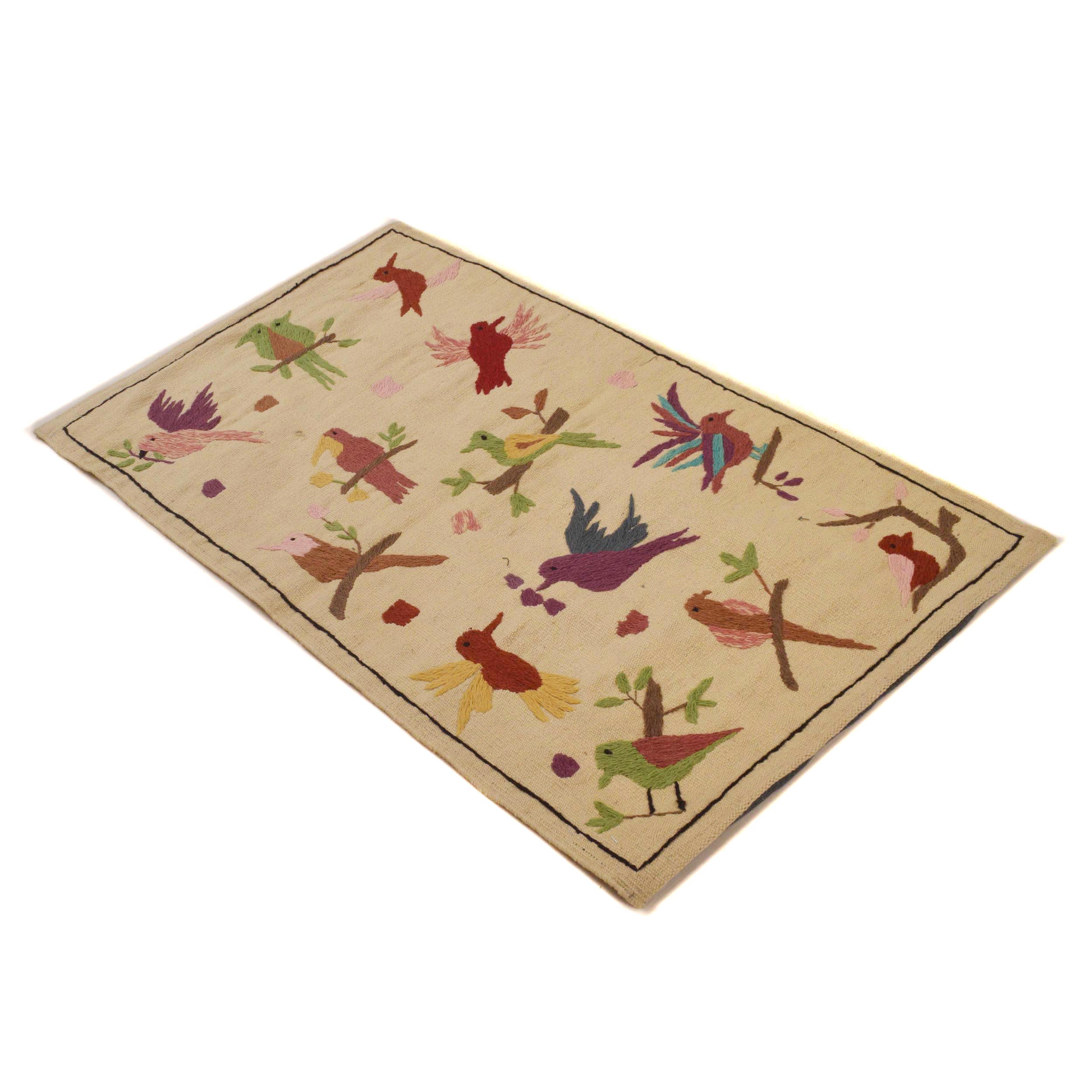 Beige Embroidered Flatweave Kilim Rug 73 x 122 cm P35165