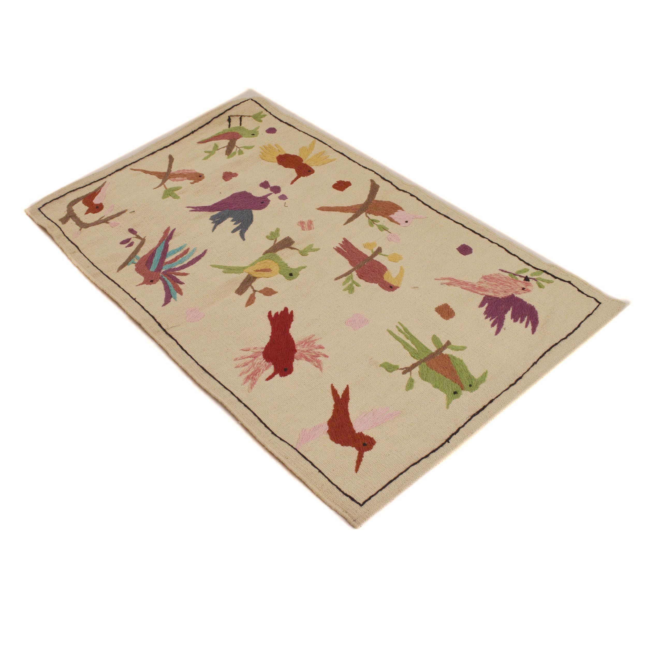 Beige Embroidered Flatweave Kilim Rug 73 x 122 cm P35165