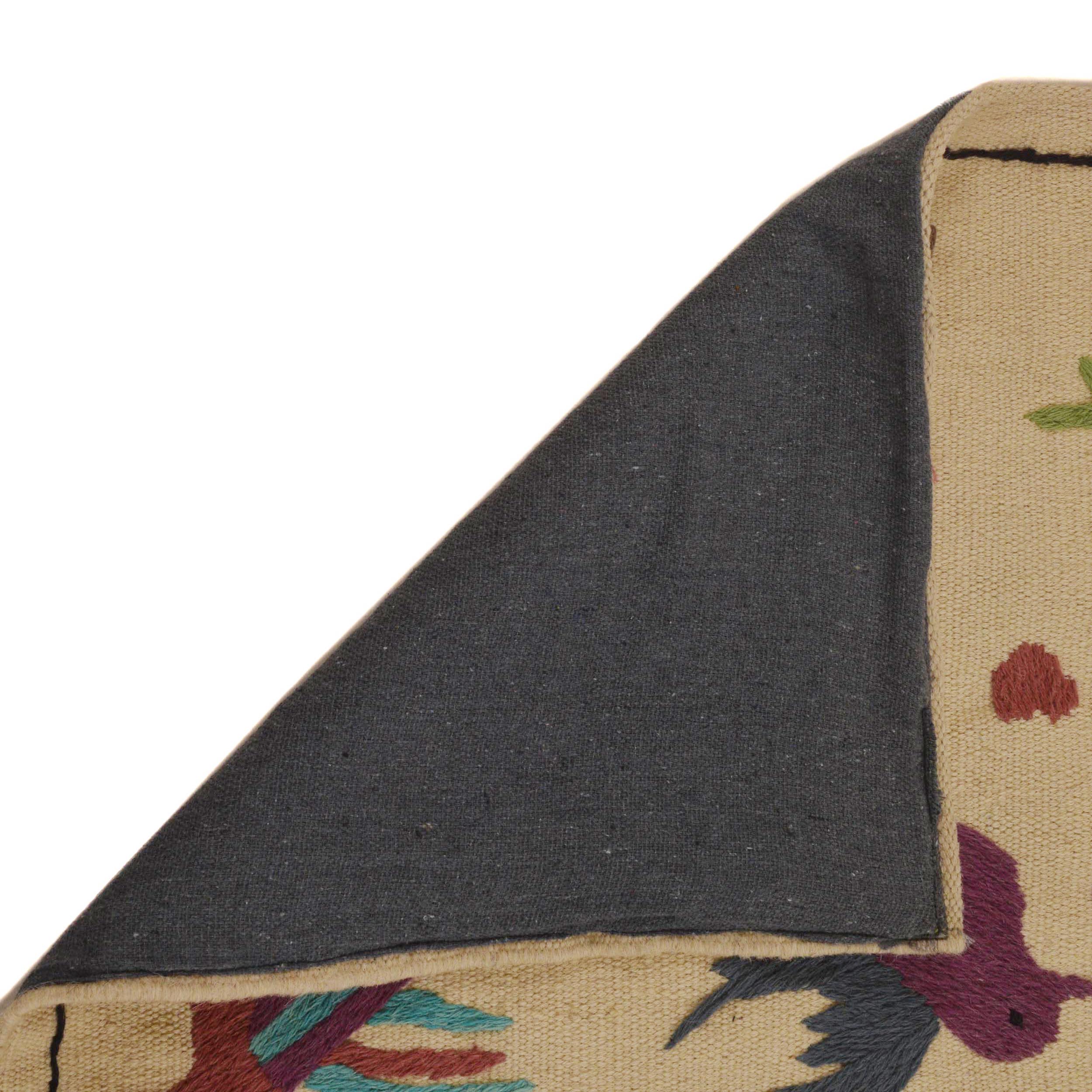 Beige Embroidered Flatweave Kilim Rug 73 x 122 cm P35165